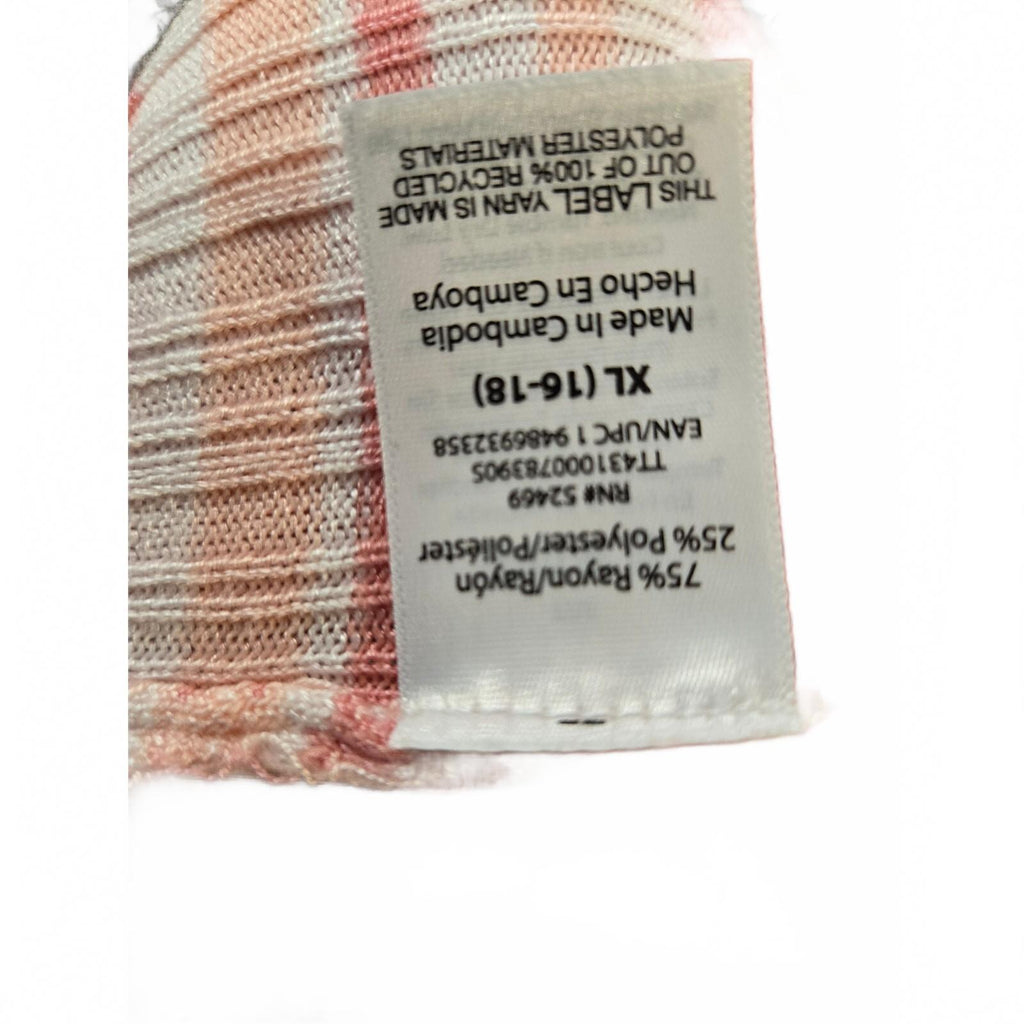 Time and Tru Womens XL (16-18) Ribbed Knit Cardigan Sweater Peach Pink Stripe