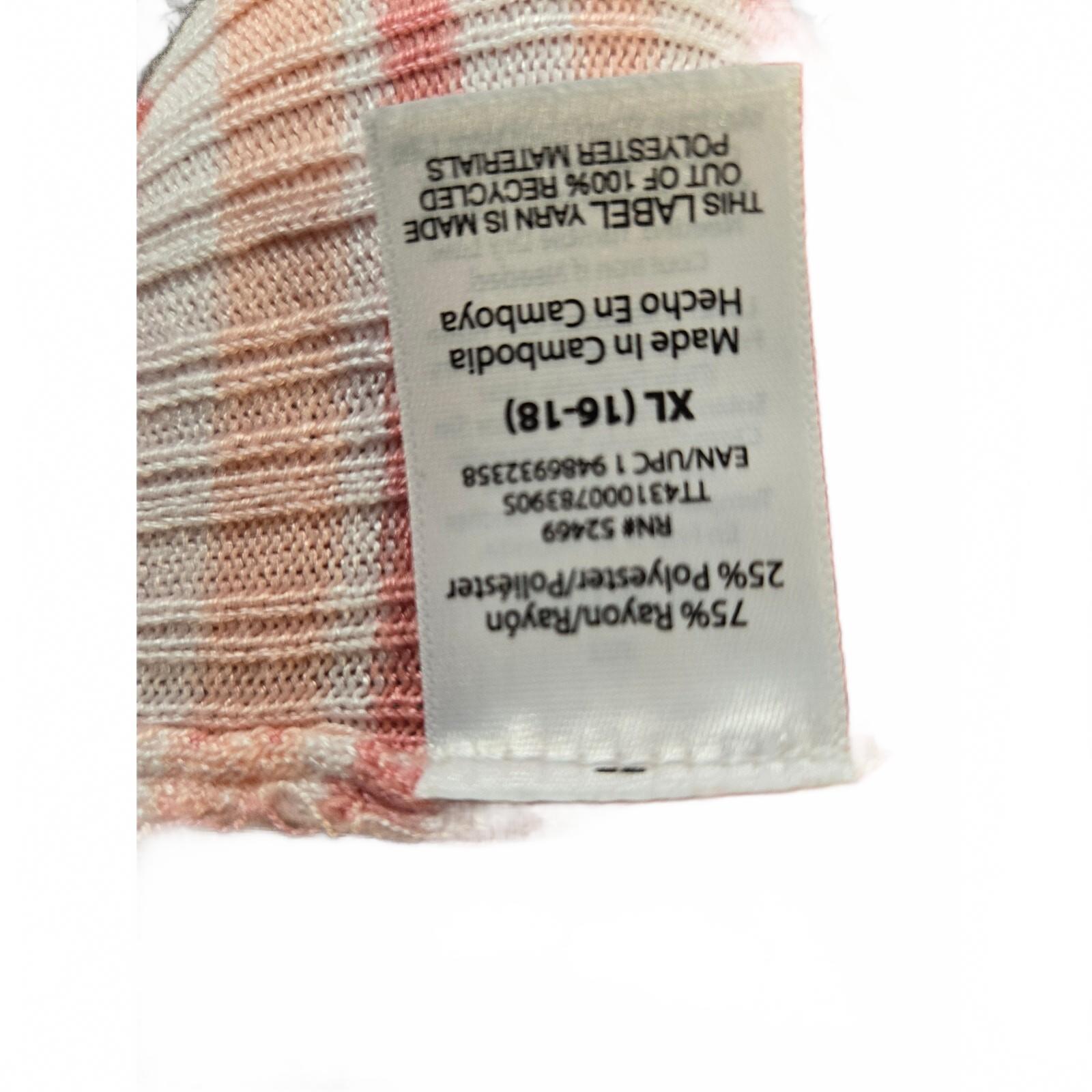 Time and Tru Womens XL (16-18) Ribbed Knit Cardigan Sweater Peach Pink Stripe