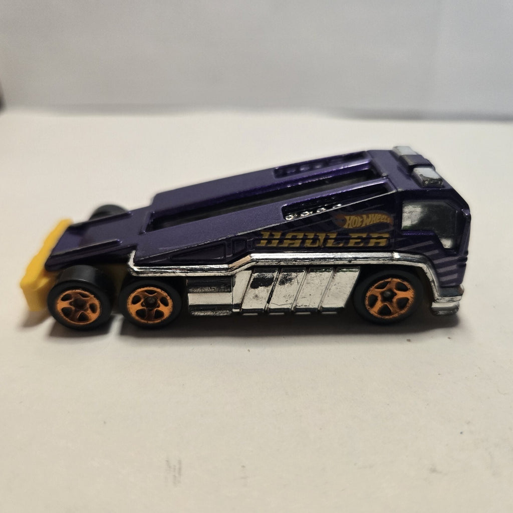 2009 Hot Wheels HW City Back Slider Purple Yellow Chrome Malaysia Loose Truck To