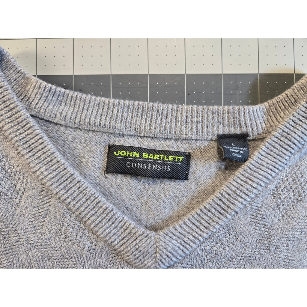 John Bartlett Consensus Men's V-Neck Sweater Light Gray Knit Size Large