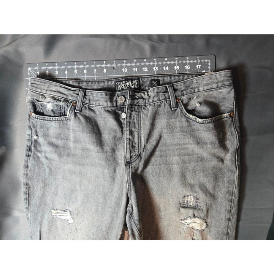 Lucky Brand Black Distressed Denim  Jeans Size 16/33 Ripped Distressed Faded