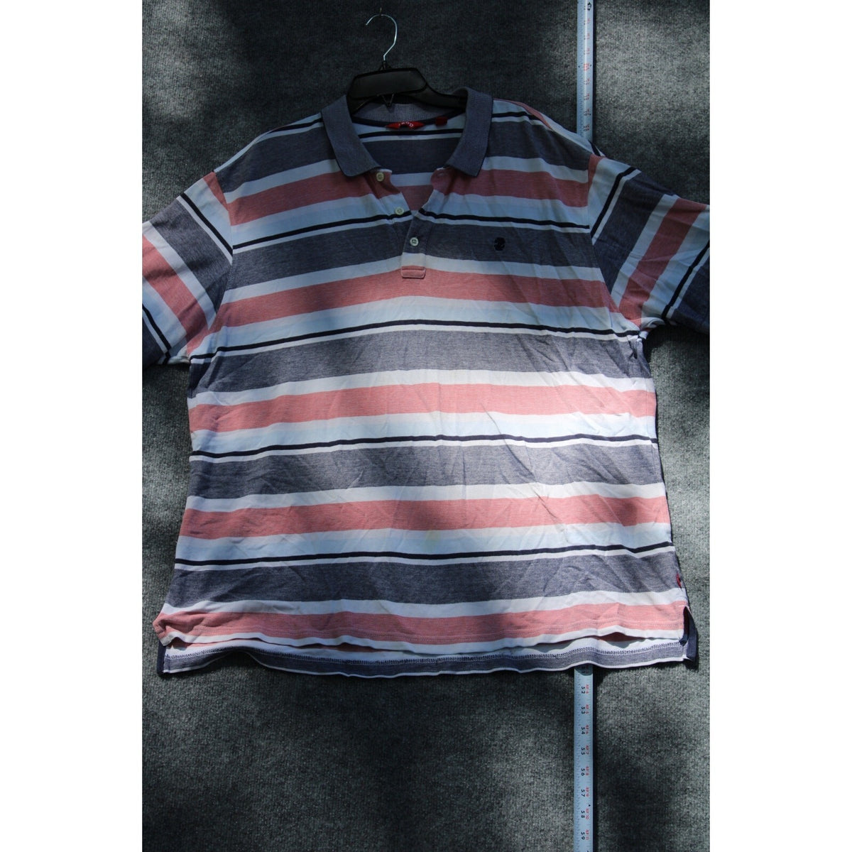 IZOD Men's 2XL Polo Shirt Red Blue White Striped Pique Knit Short Sleeve
