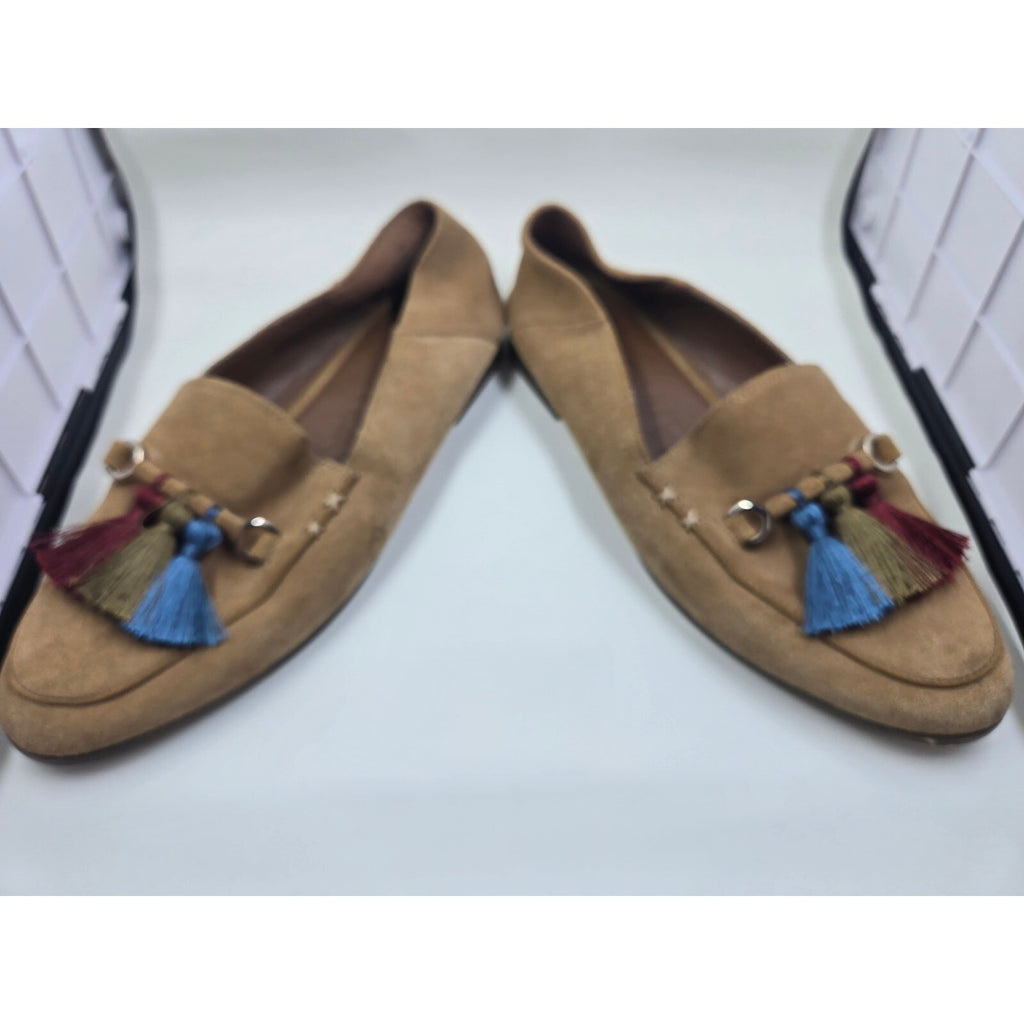 Nine West Suede Tassel Loafers- Tan/ Camel Flat Shoes With Multi-Color Tass S 7M