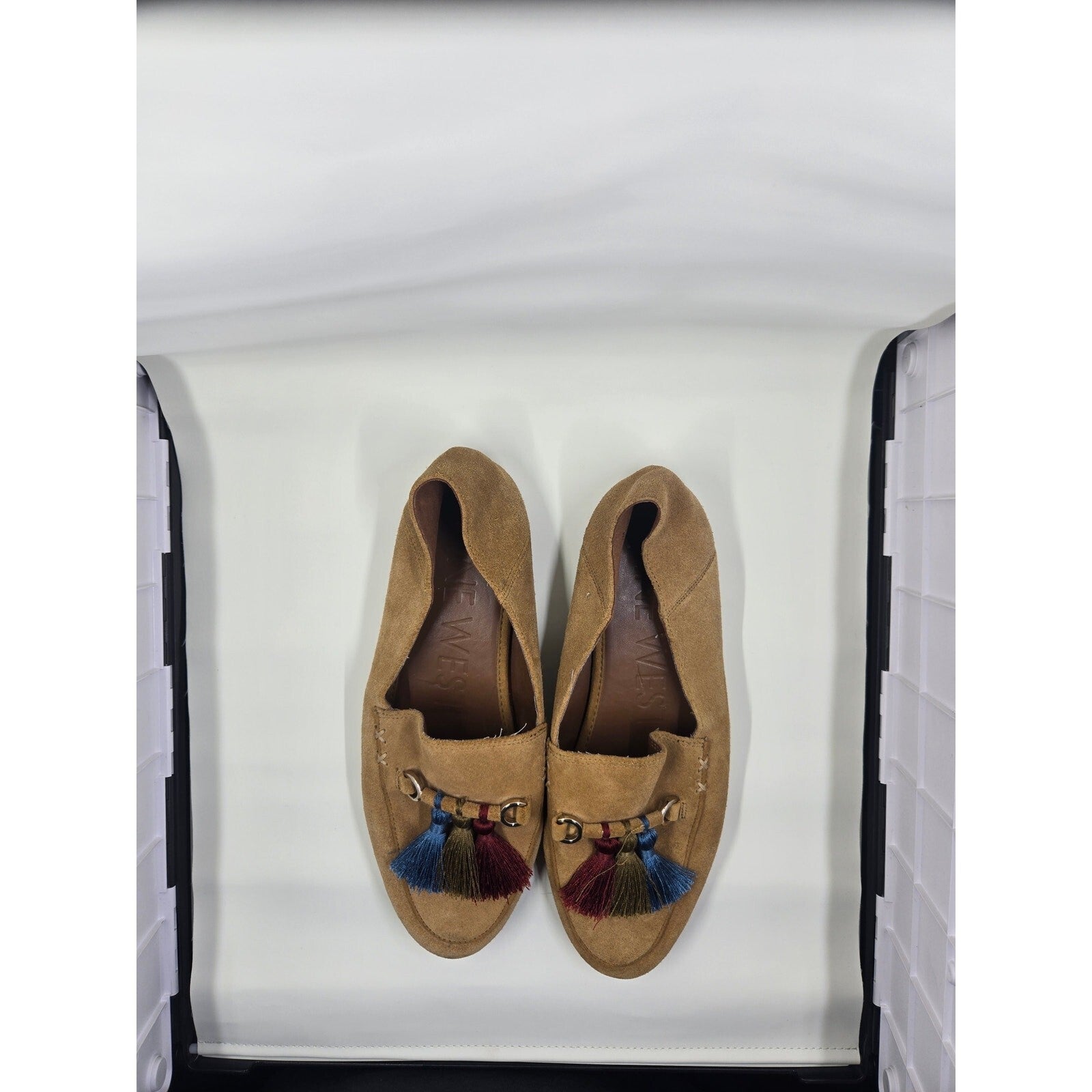 Nine West Suede Tassel Loafers- Tan/ Camel Flat Shoes With Multi-Color Tass S 7M