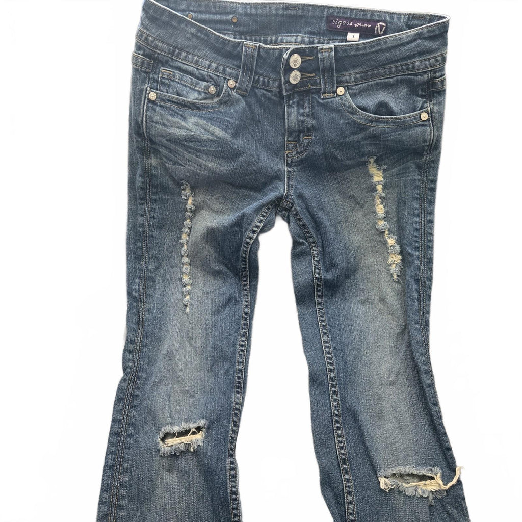 VIGOSS Straight Jeans Blue Denim Medium Wash Button 5-Pocket Women