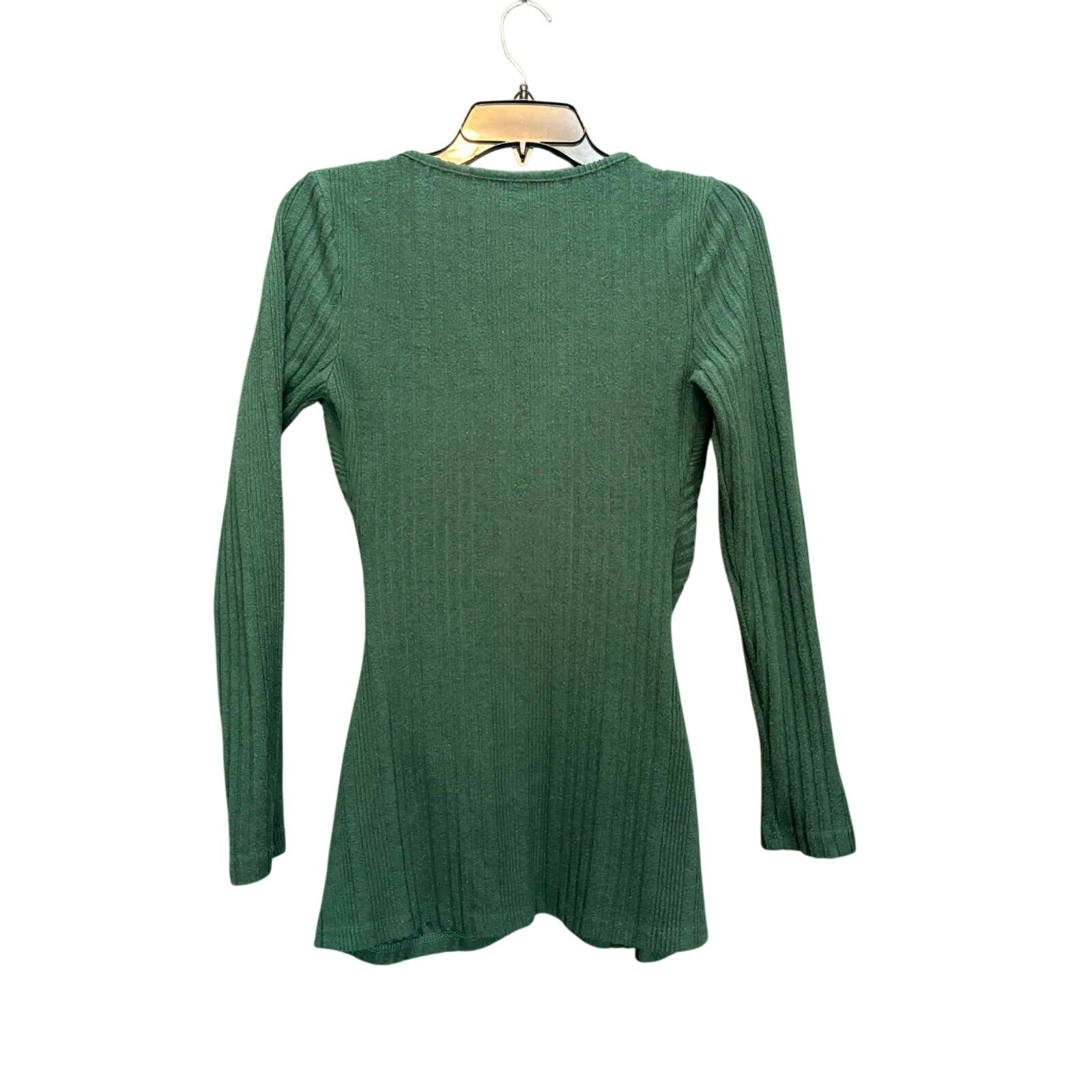 SHEIN Dark Olive Green Ribbed Cropped Button-Front Shirt, Size Small, Very Good