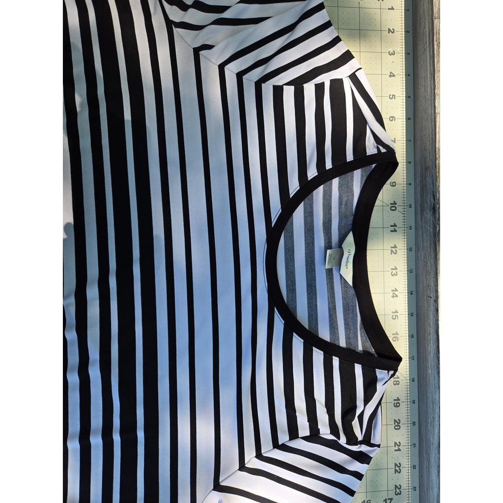 Christopher & Banks Women's Black & White Stripe Scoop Neck Top with Asymmetry1x