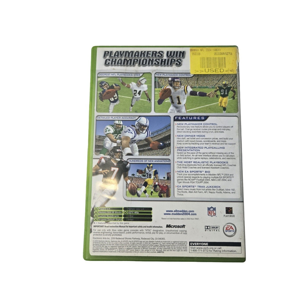 EA Sports Madden NFL 2004 Xbox Sports Game w/ Case Manual Playmaker Control