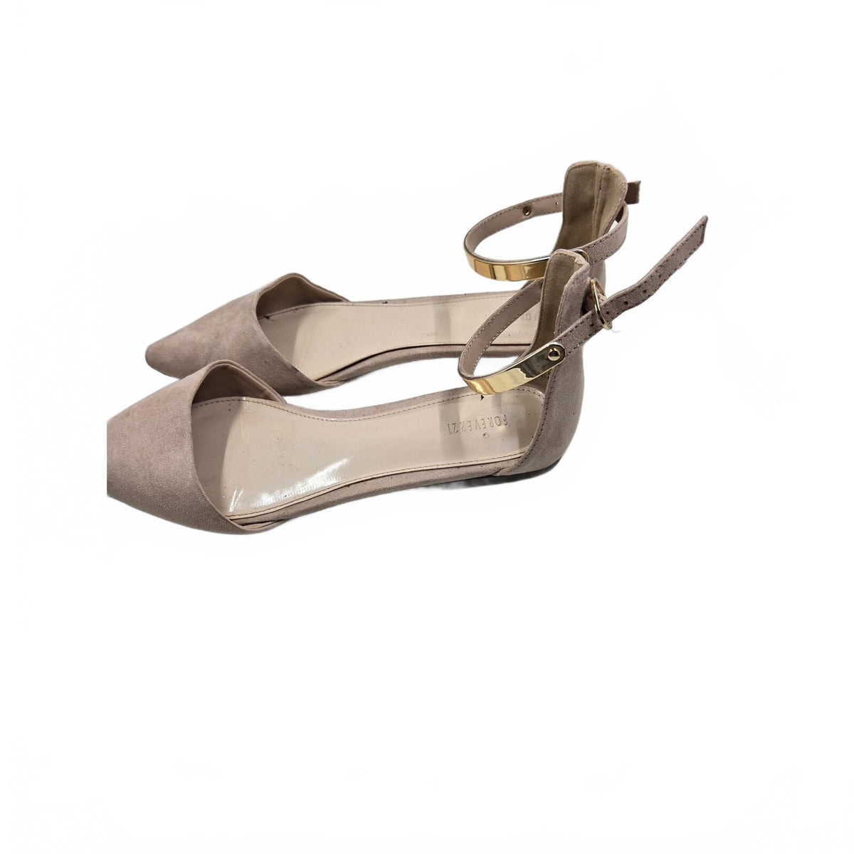 Forever 21 Faux Suede Pointed Toe D'Orsay Flats Beige Nude Gold Ankle Shoes 7.5