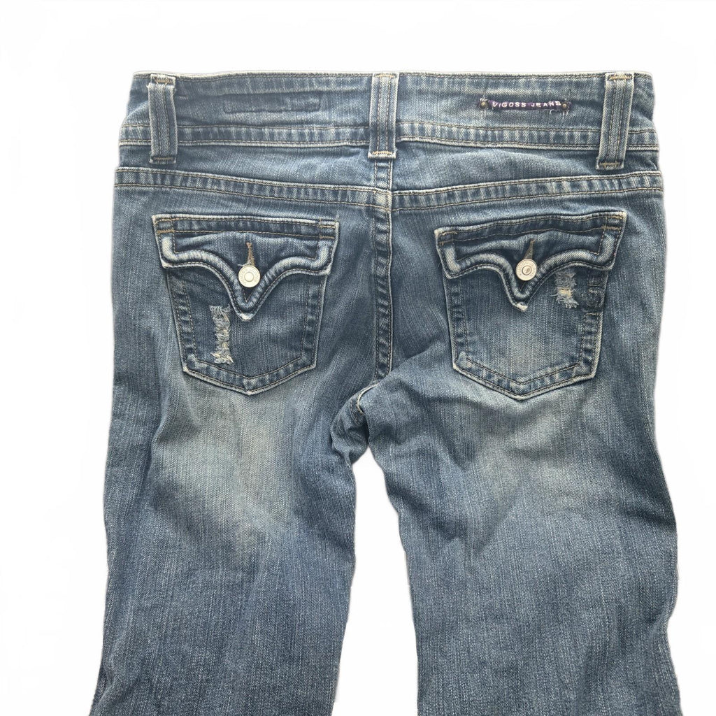 VIGOSS Straight Jeans Blue Denim Medium Wash Button 5-Pocket Women
