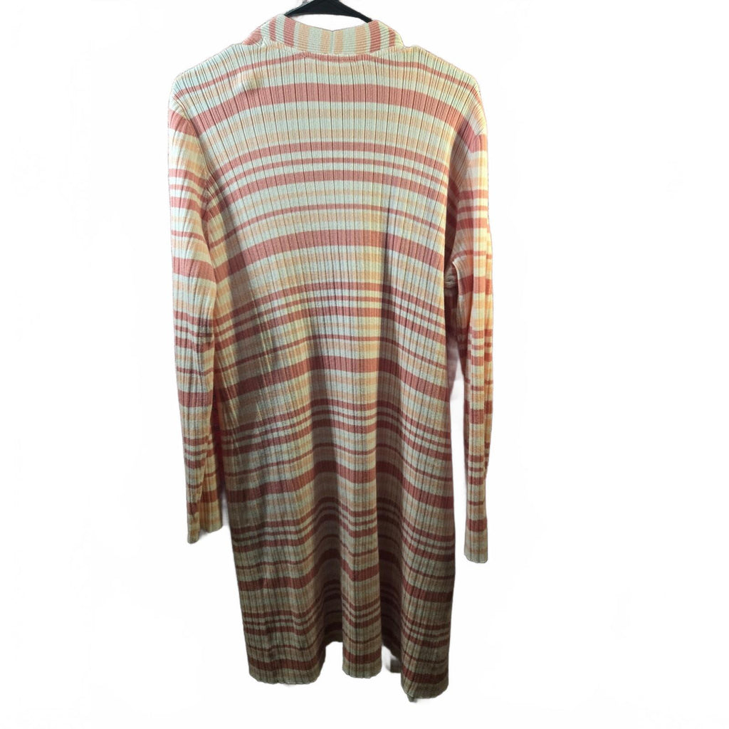 Time and Tru Womens XL (16-18) Ribbed Knit Cardigan Sweater Peach Pink Stripe