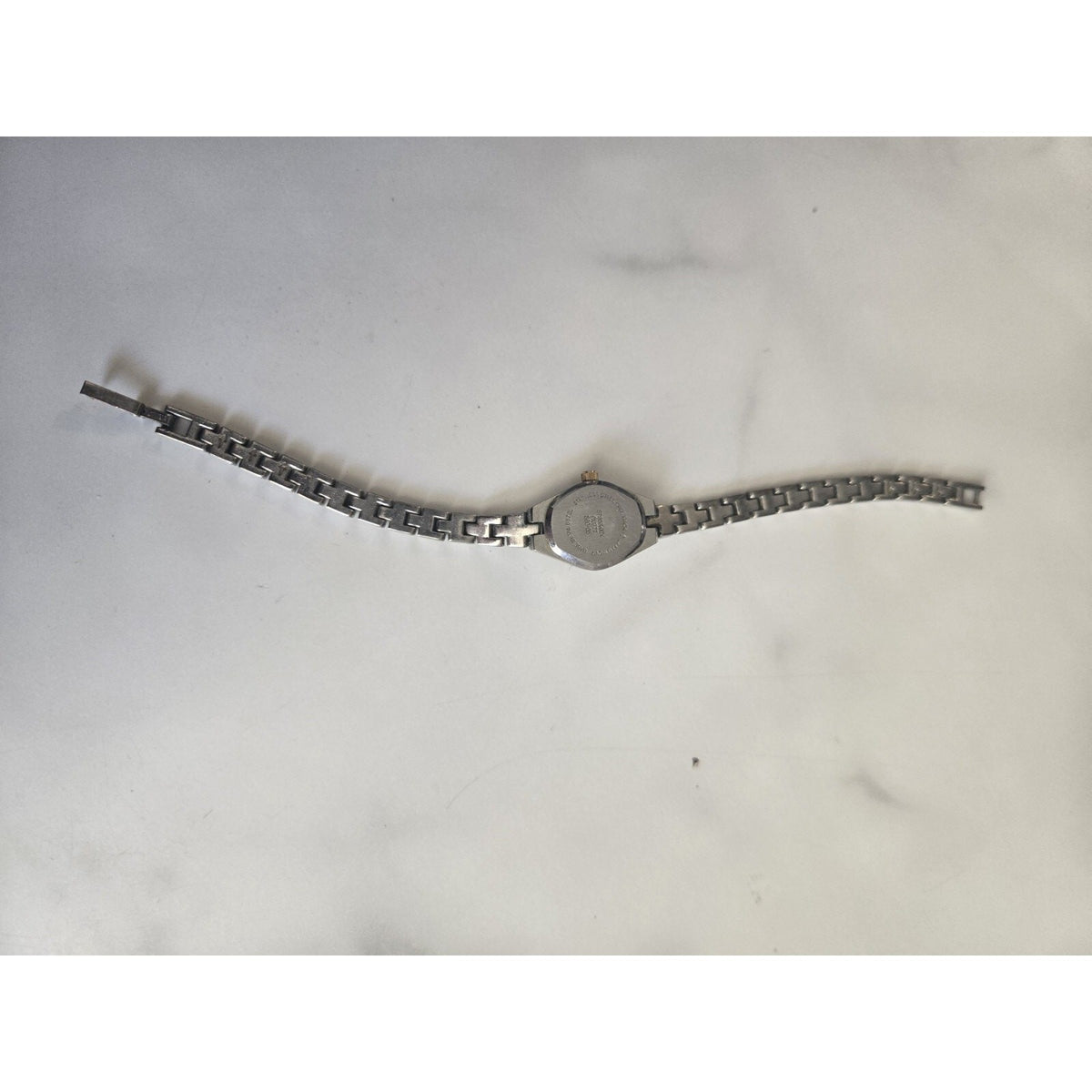 Wristwatch Silver & Gold Toned Link Band Round Pink Face Elegant
