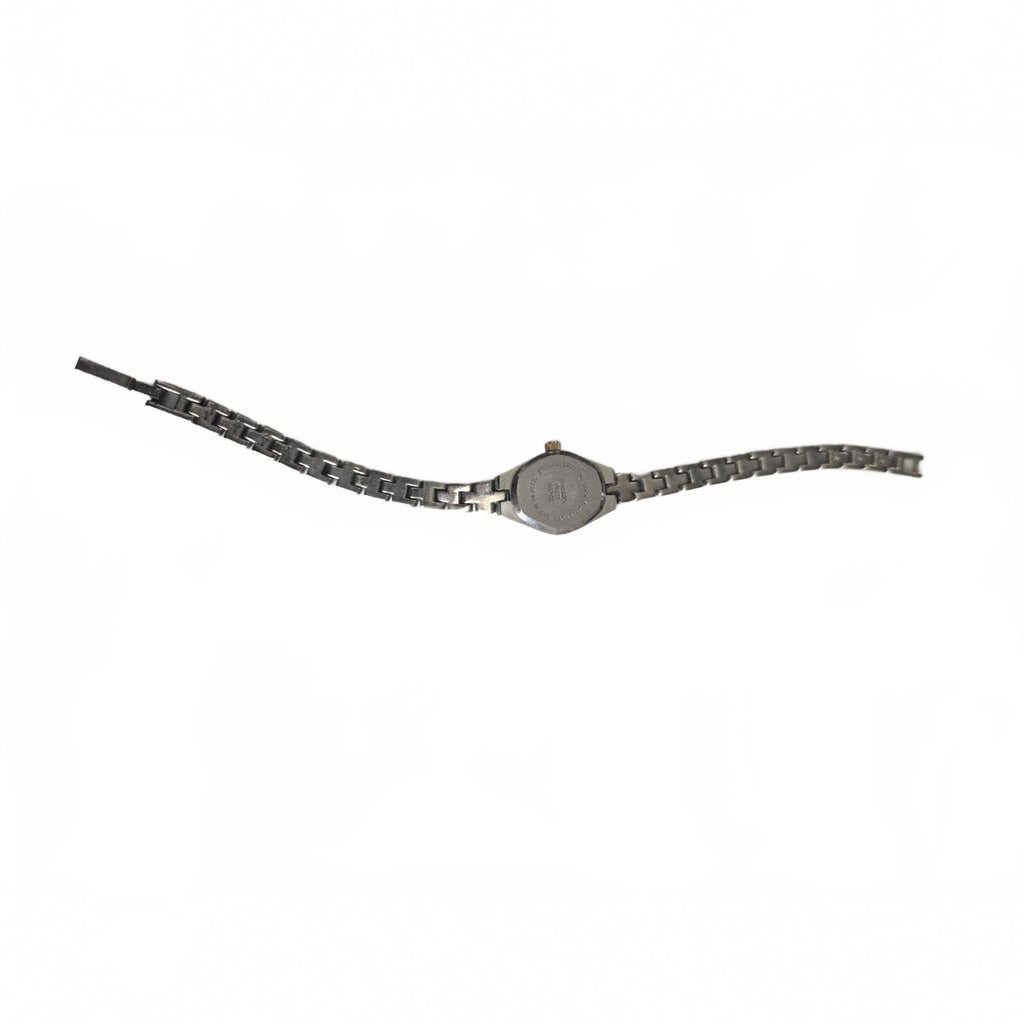 Wristwatch Silver & Gold Toned Link Band Round Pink Face Elegant