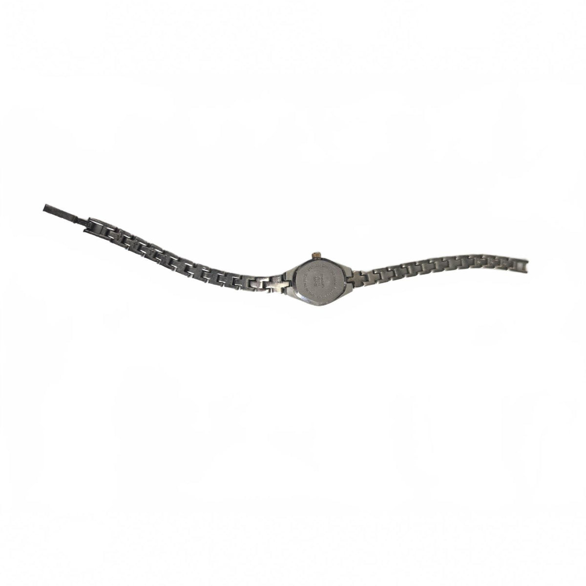 Wristwatch Silver & Gold Toned Link Band Round Pink Face Elegant