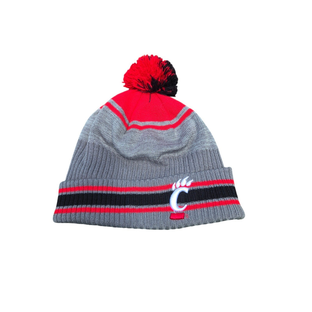 Under Armour Cincinnati Bearcats Gray Knit Beanie Hat with Red Pom and C-Paw Emu