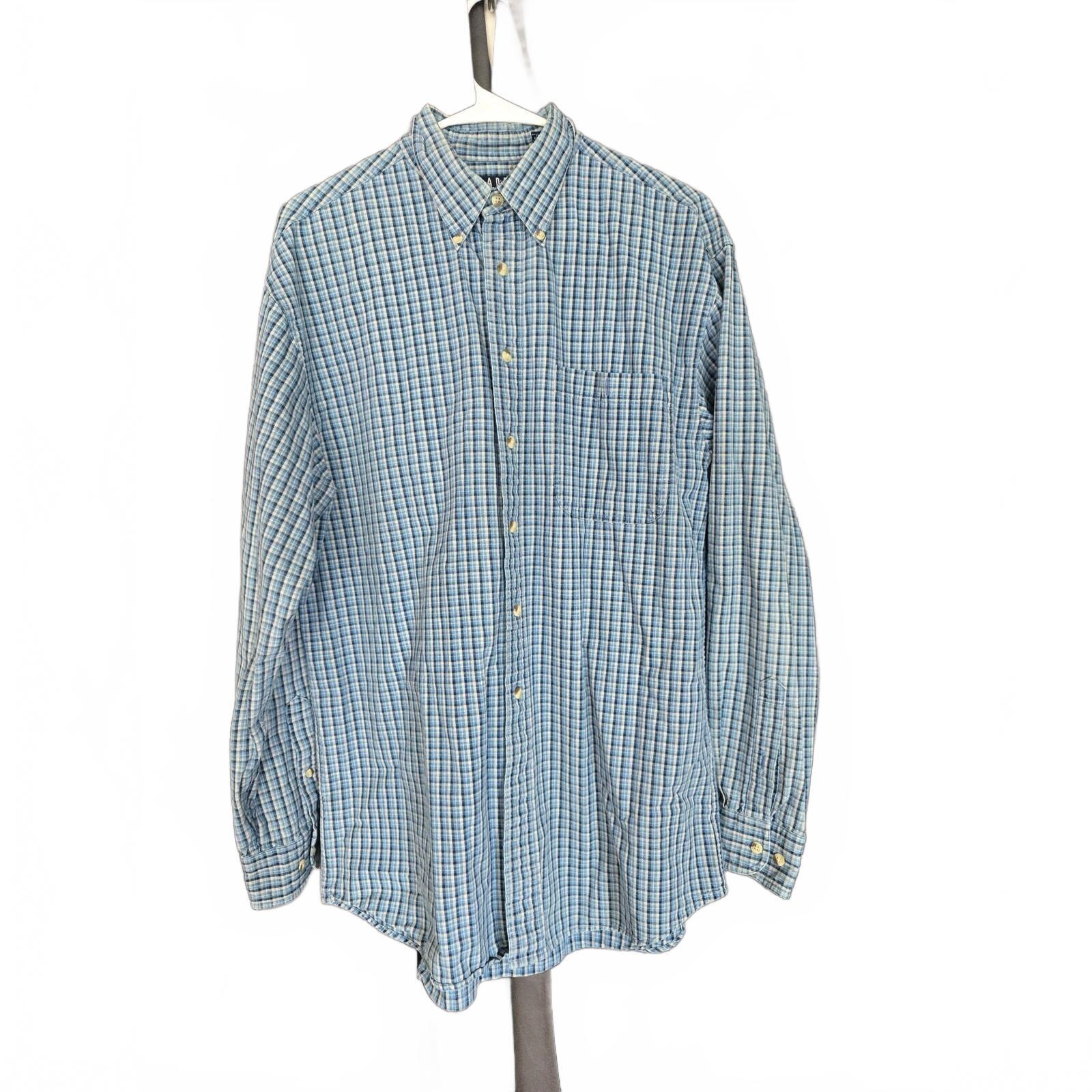Trader Bay Men's Medium Blue Plaid Long Sleeve Button-Down Shirt 100% Cotton