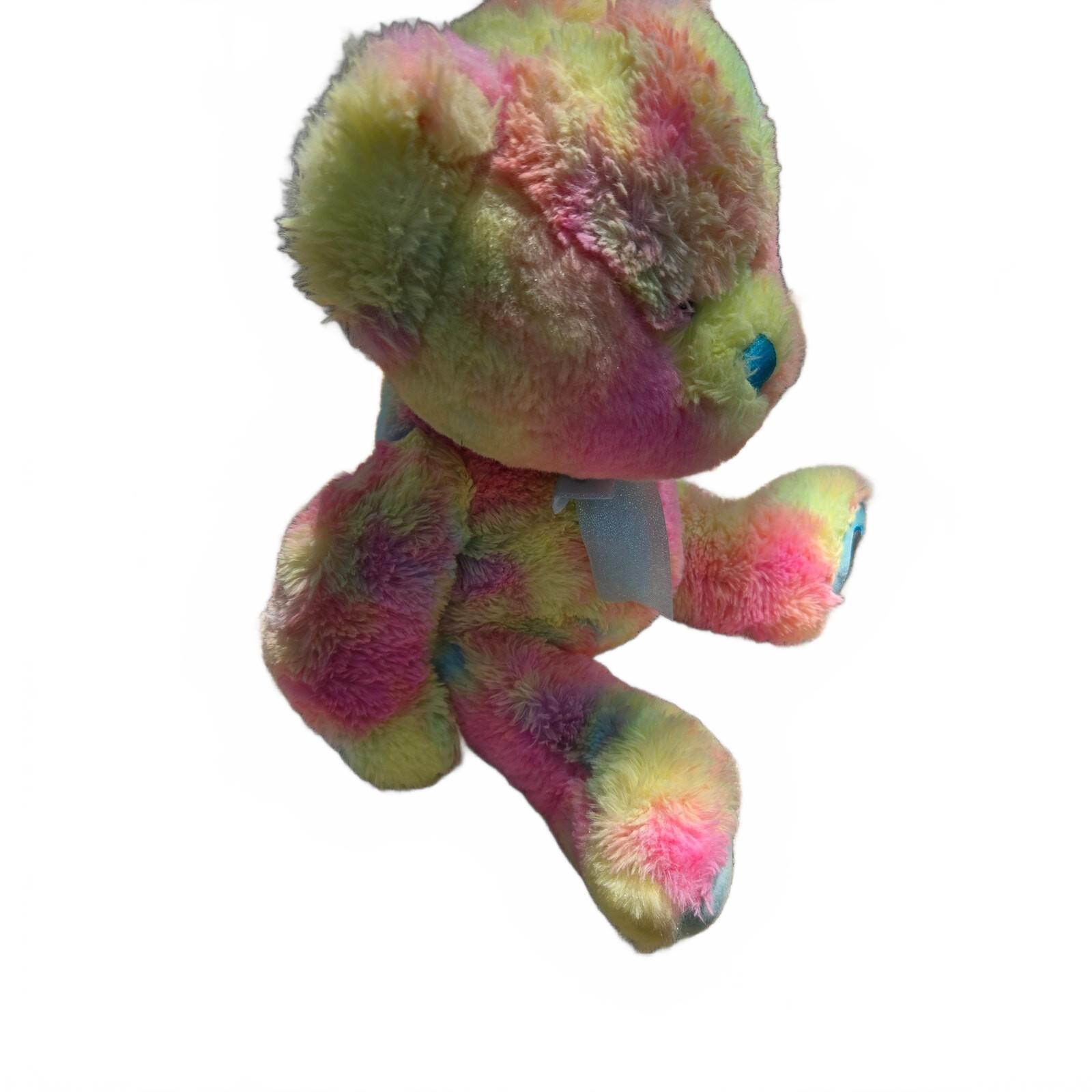 Hugfun 18" Pastel Tie Dye Rainbow Teddy Bear XO Heart Feet Soft Plush Stuffed