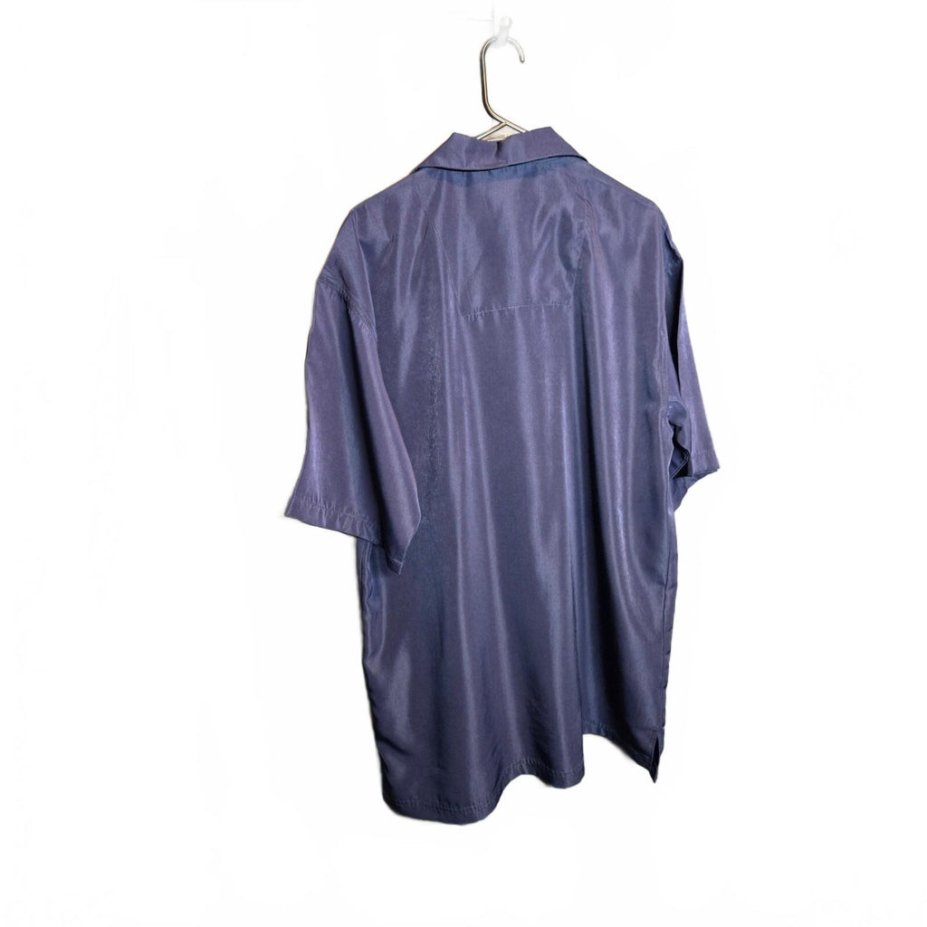 Vtg Goodbody Men's Large Short Sleeve Camp Shirt Navy Blue Bowling Lounge Shimy