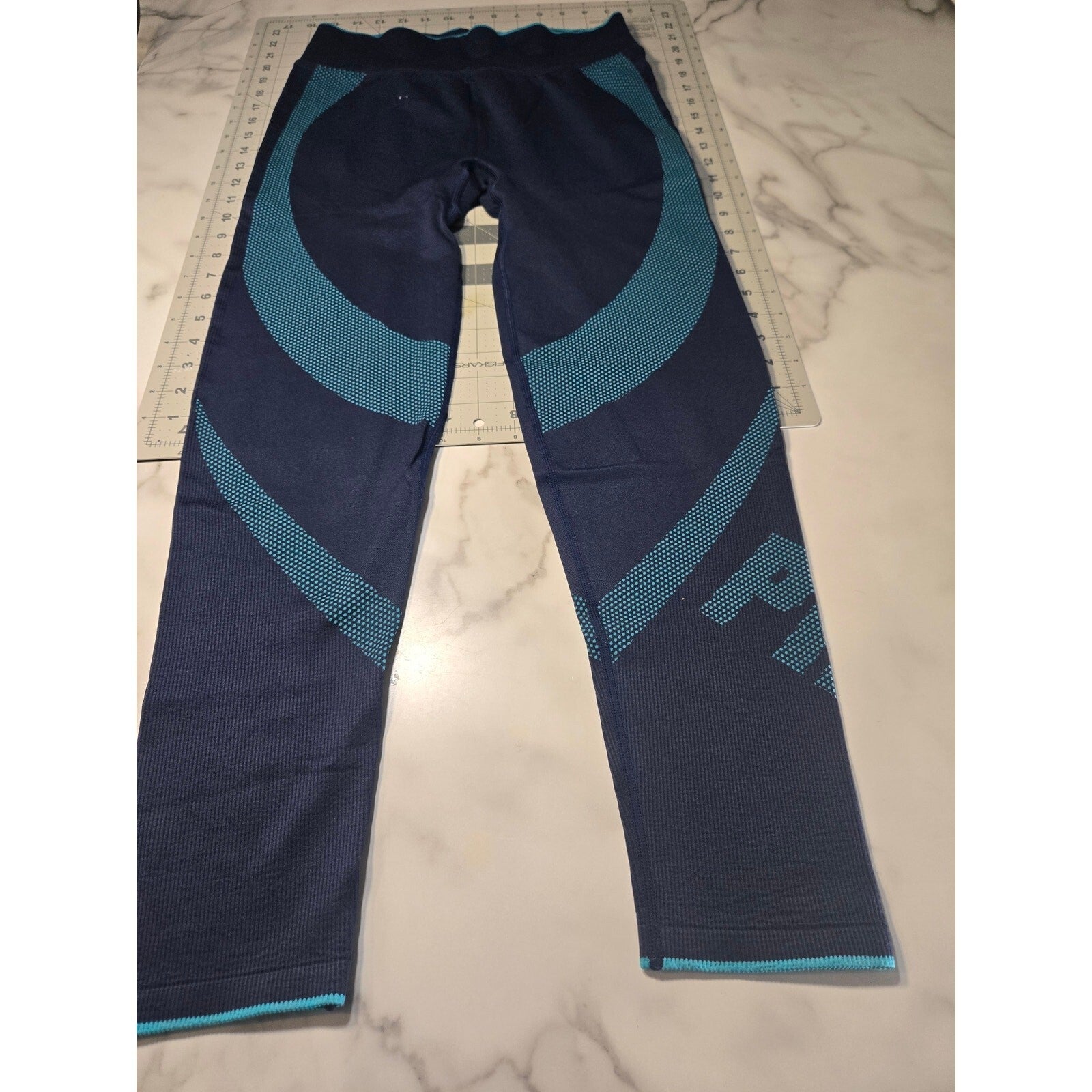 Victorias Secret Pink Active Seamless Leggings Navy Blue Teal Contour Large