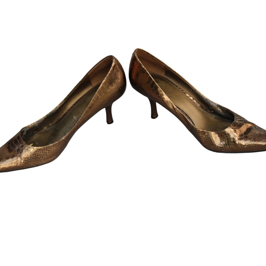 Nine West Metallic Bronze Snake-Embossed Pointed Toe Pumps 8.5