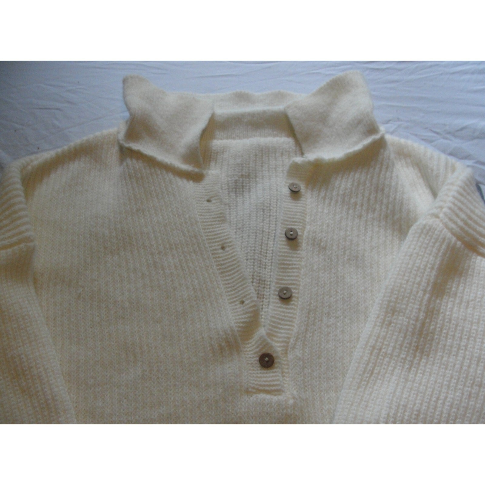 Cream Wool Collared Long Sleeve Button Playsuit Sweater Jumpsuit Romper