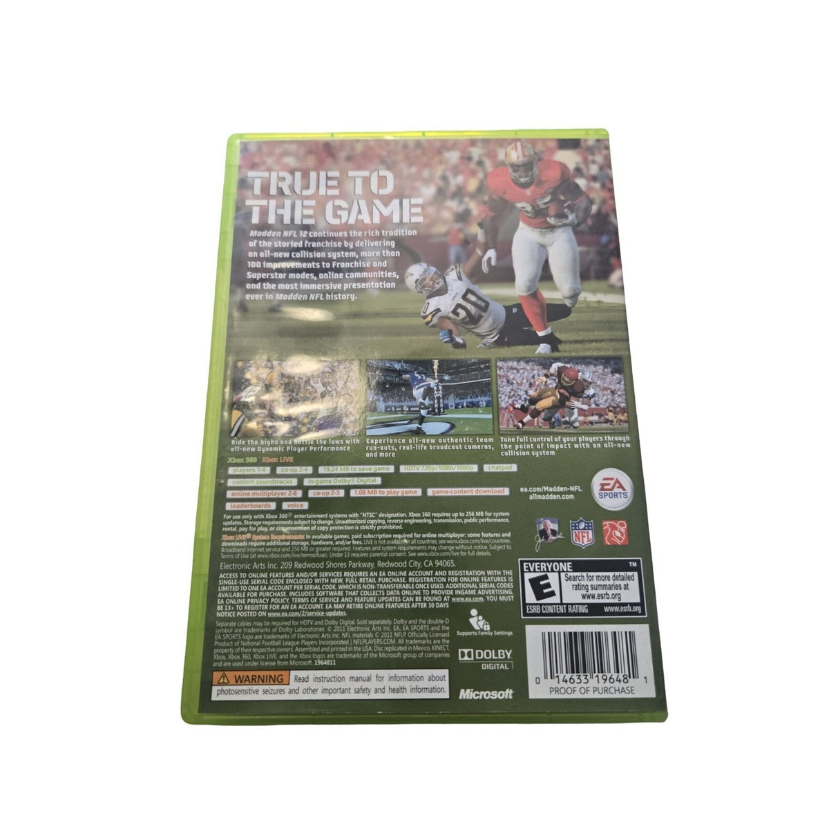 EA Sports Madden NFL 12 Xbox 360 Sports Game w/ Case Manual Multiplayer 2011