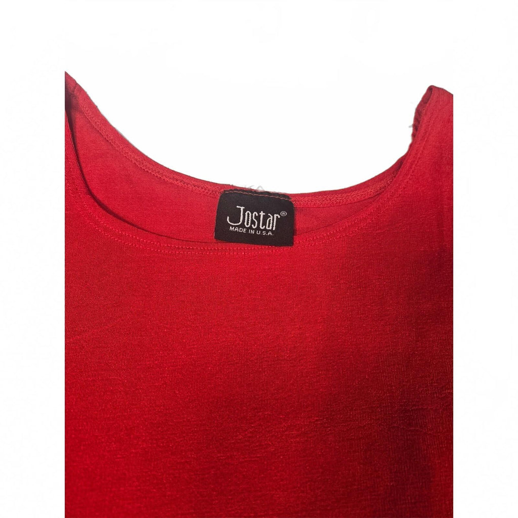 Jostar  Womens Red Tank Top Size L Xl Sleeveless Scoop Neck Flat Chest 21"