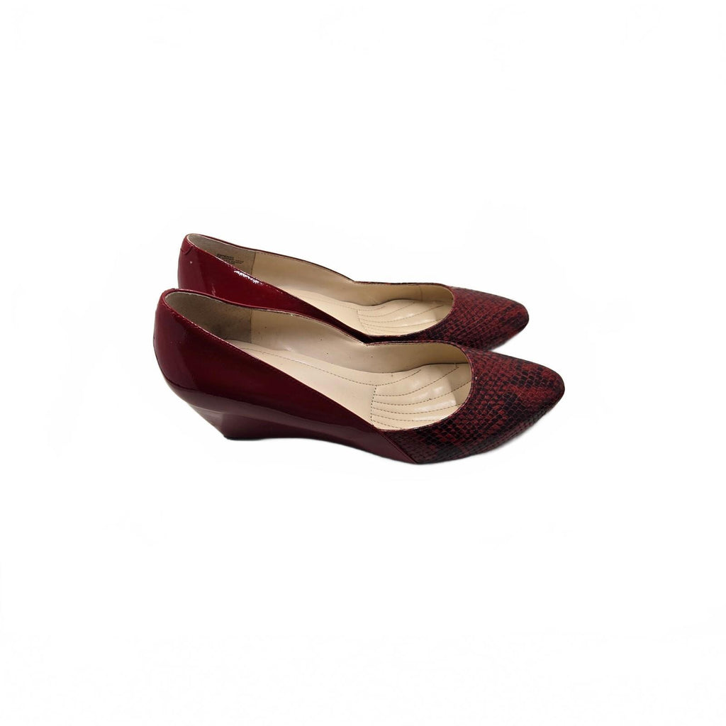 Aerosoles Red Patent Leather Wedge Pumps Faux Snakeskin Embossed Pointed  7.5