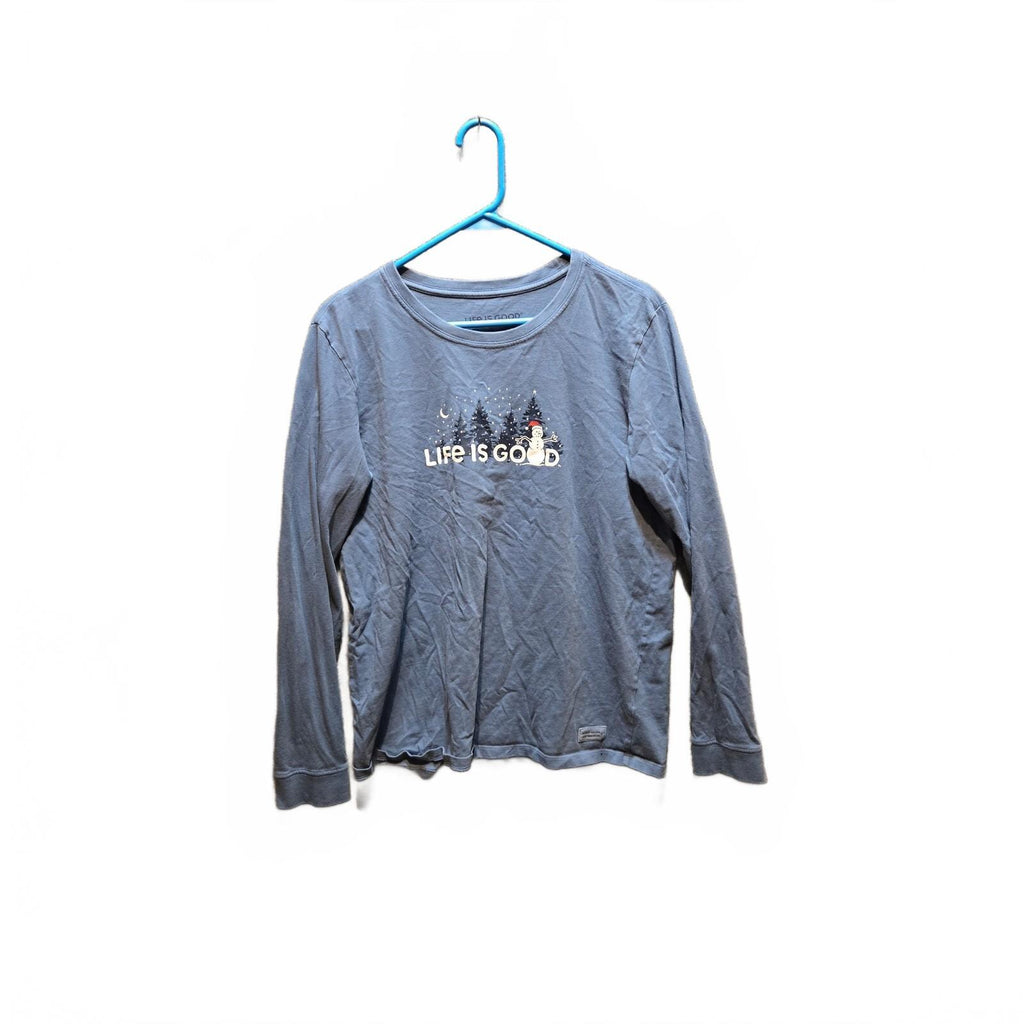 Life is Good Women's Crusher Long Sleeve Graphic Snowman Christmas Blue L