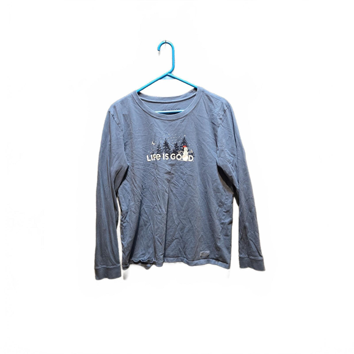 Life is Good Women's Crusher Long Sleeve Graphic Snowman Christmas Blue L