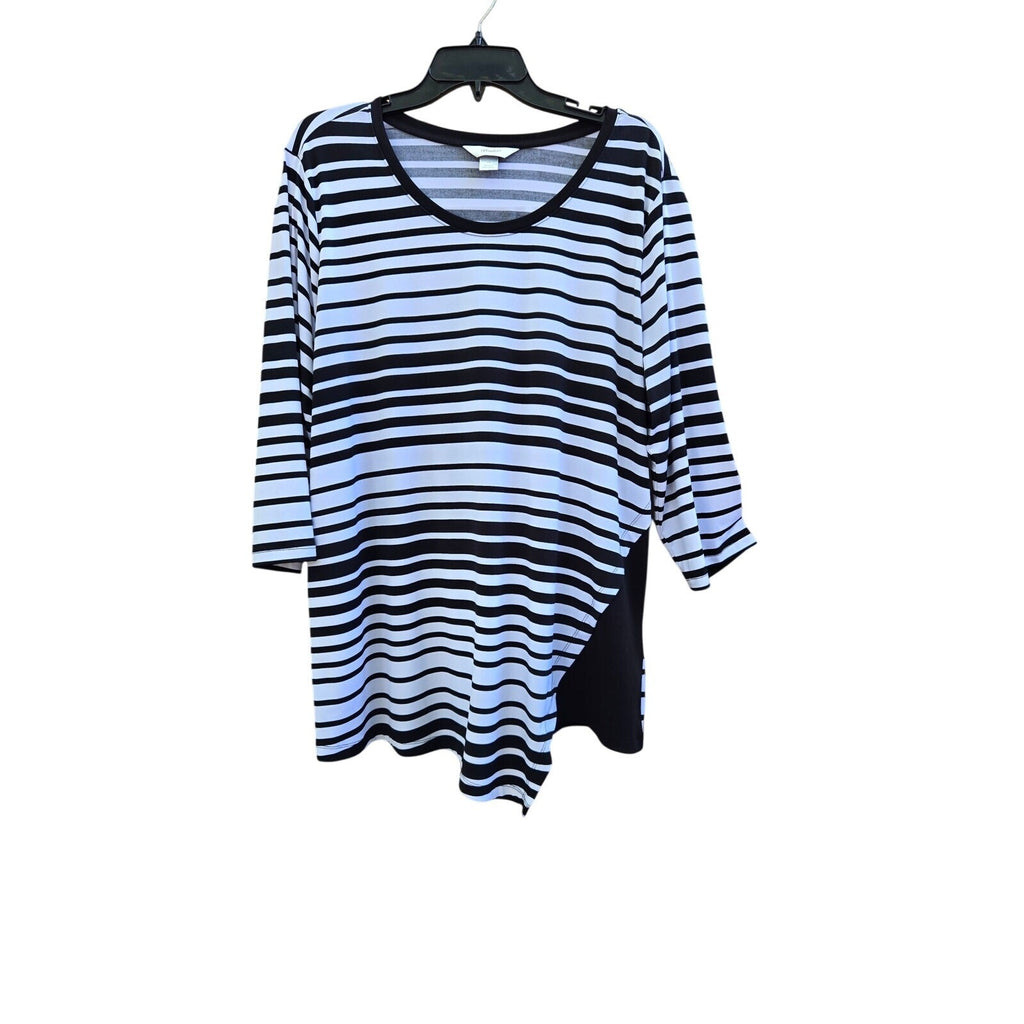 Christopher & Banks Women's Black & White Stripe Scoop Neck Top with Asymmetry1x