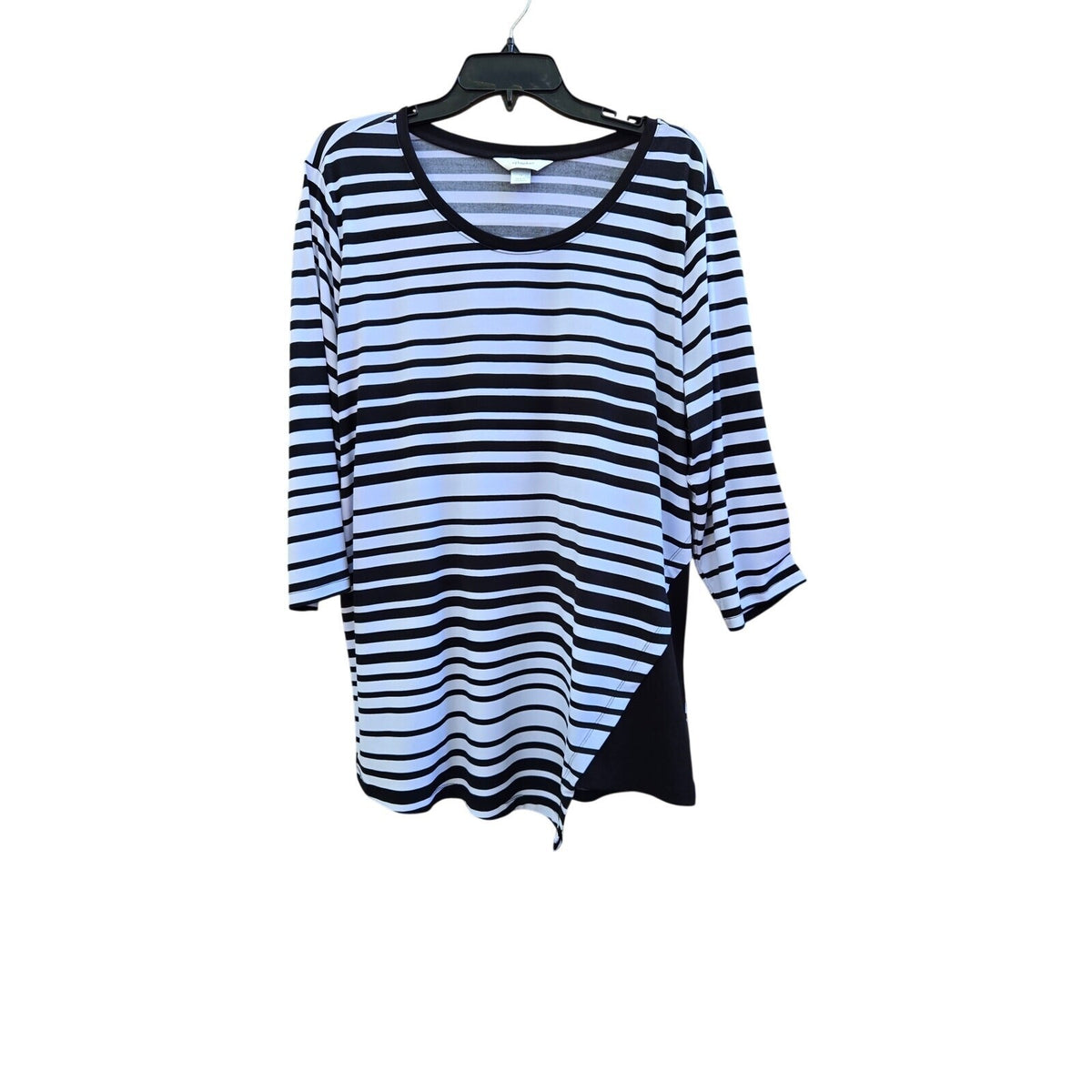 Christopher & Banks Women's Black & White Stripe Scoop Neck Top with Asymmetry1x
