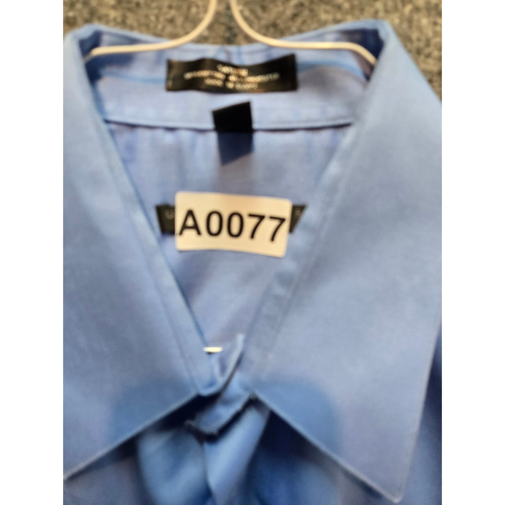 Geoffrey Beene Men's Dress Shirt Large 16 32/33 Blue Sateen Wrinkle Free LARGE