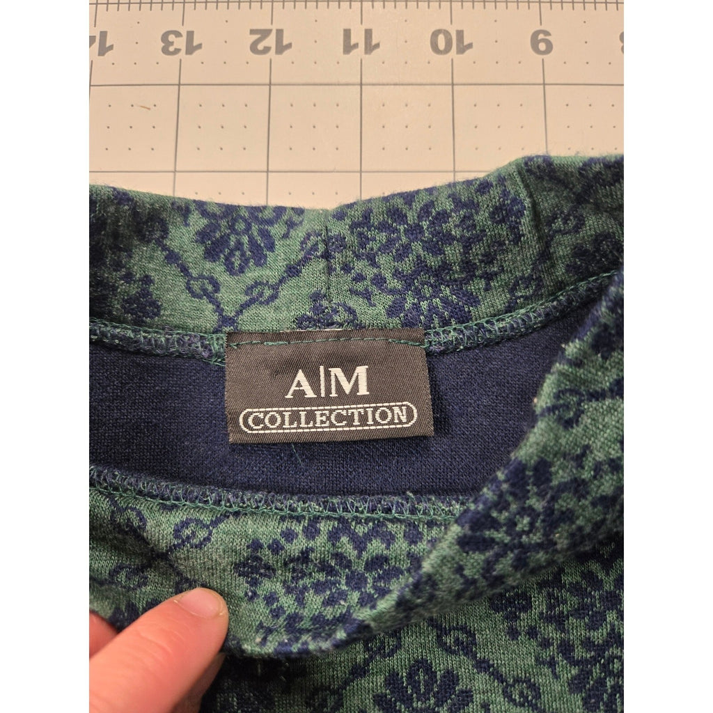 Vintage 90s A|M Collection Green and Navy Floral Damask Knit Sweater