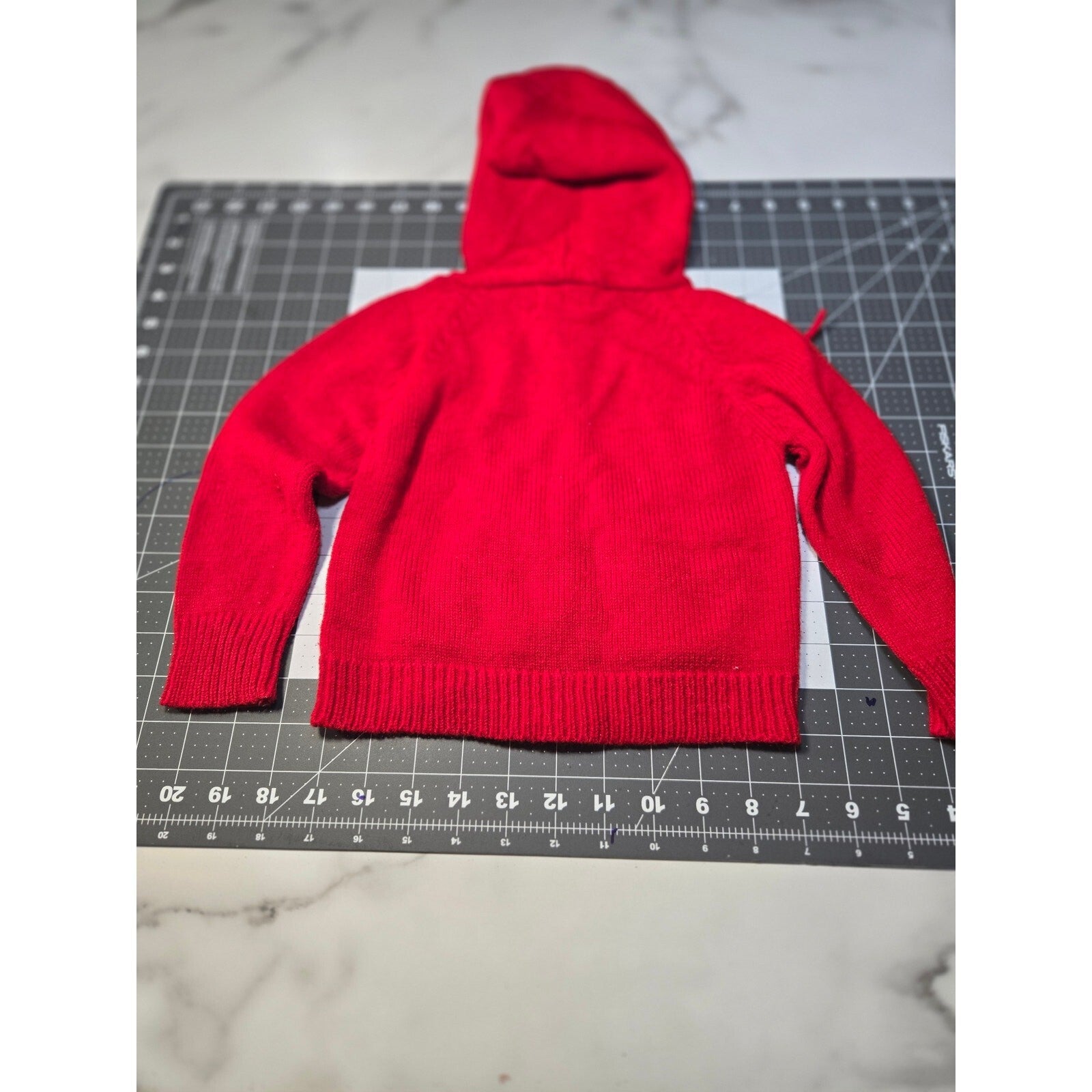 Vintage 70s 80s Corliss Red Acrylic Hooded zipped sweater size 3