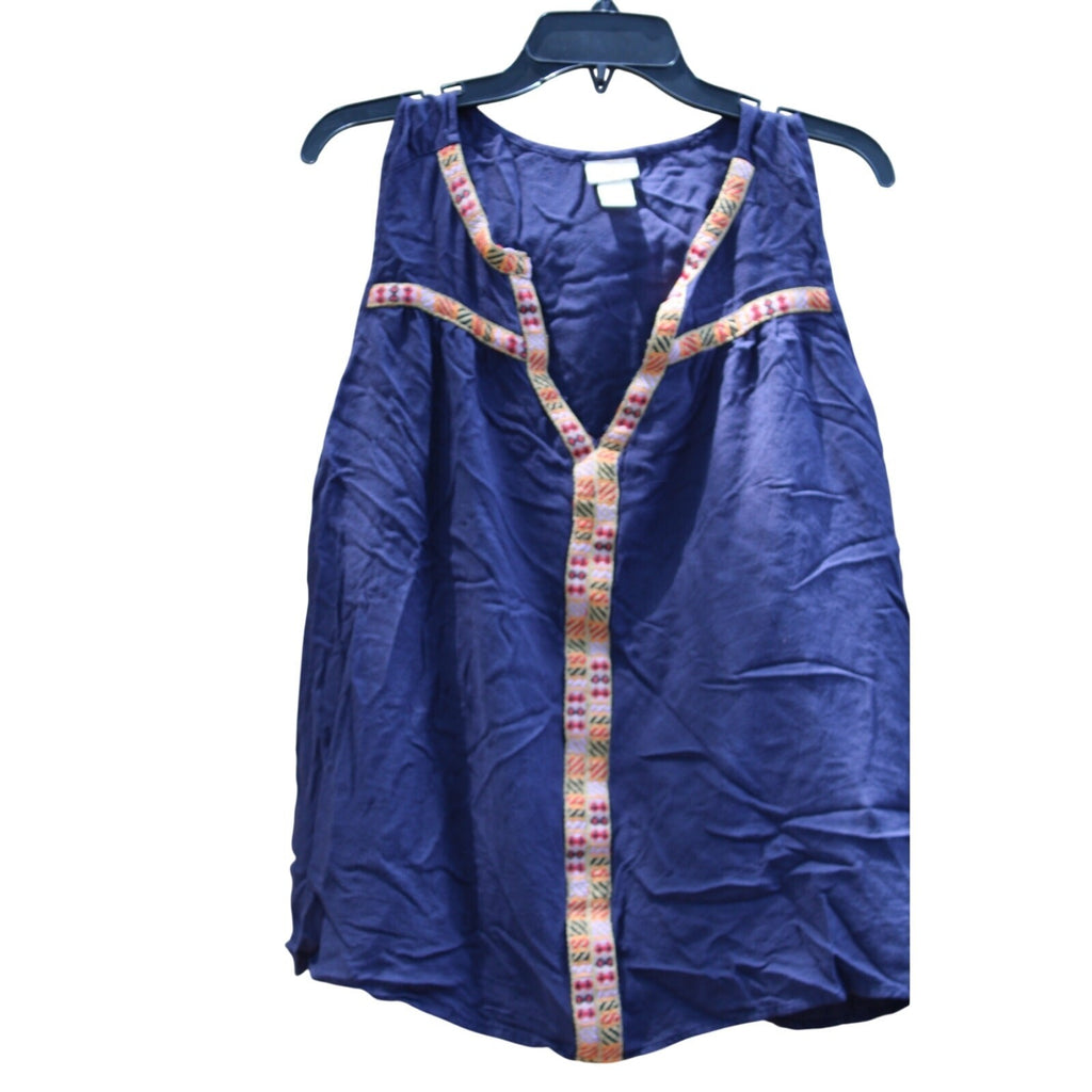 Daytrip Buckle Navy Blue Sleeveless Top with Embroidered V-Neckline, Size XL