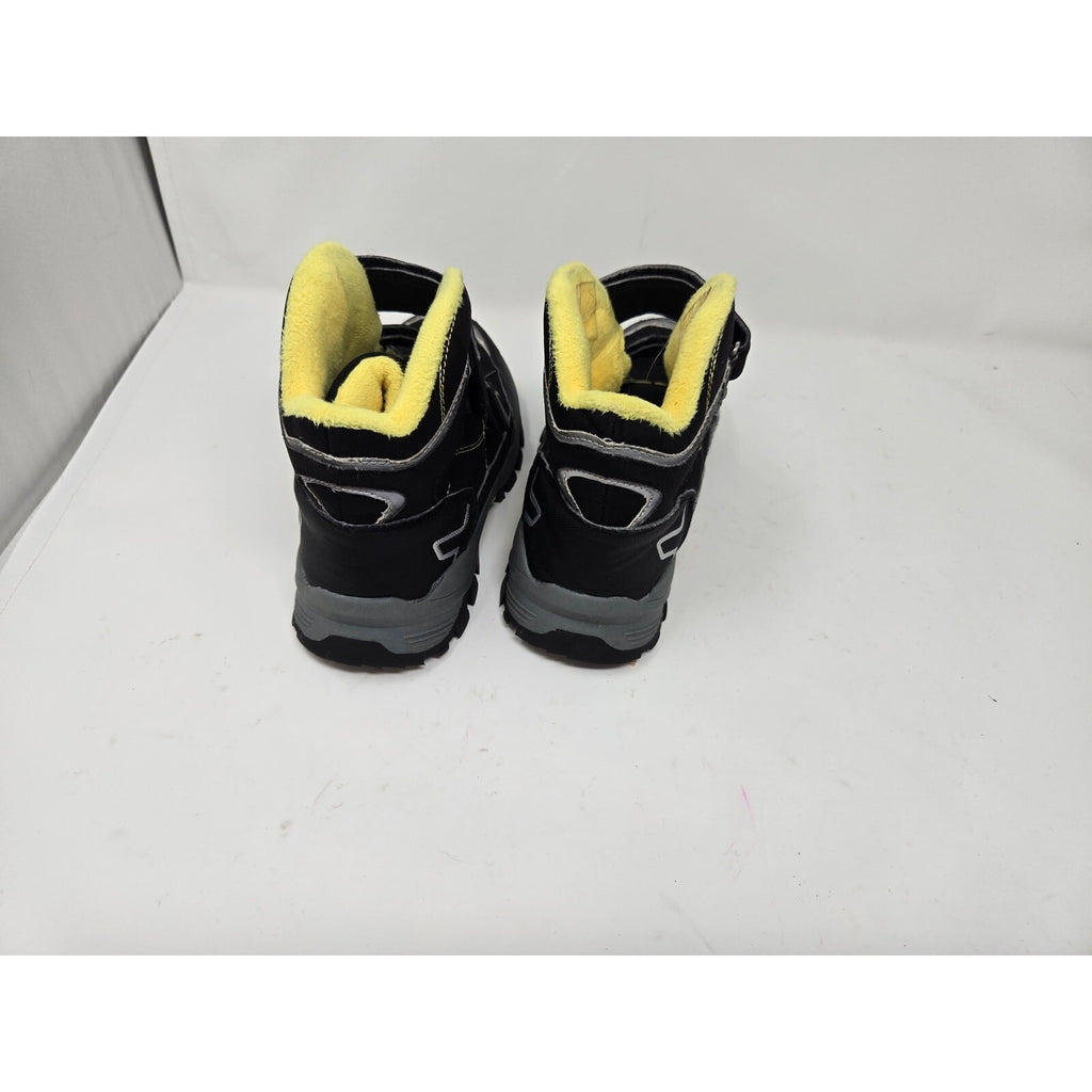 VITIKE Kids Waterproof Winter Snow Boots Black Yellow Fleece Lined Ice 2.5
