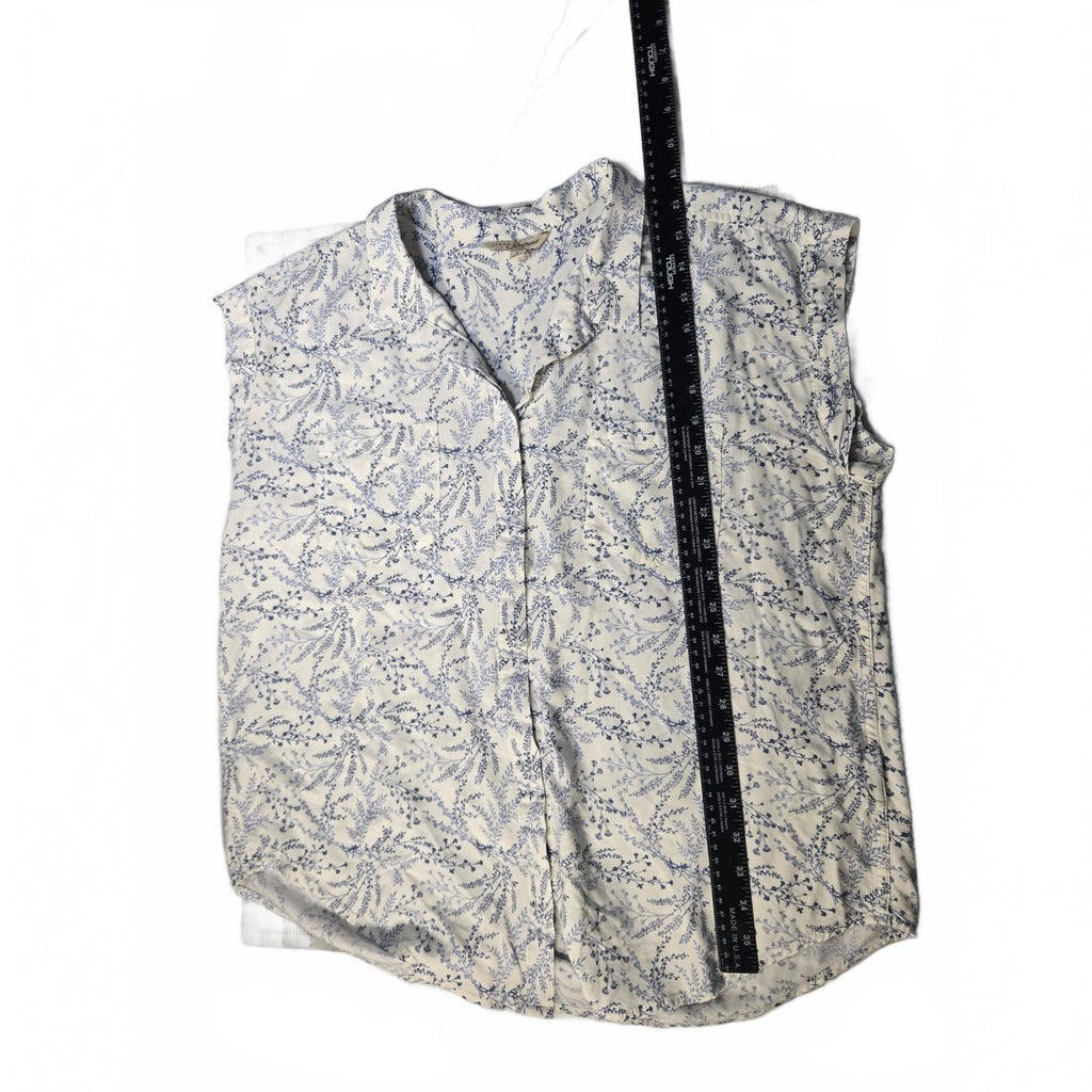 Jachs Girlfriend Womens LArge Blouse Blue Floral Botanical Button Up Shirt