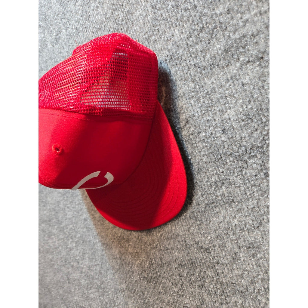 Vintage 80s Cincinnati Reds MLB Red Trucker Snapback Hat with Green Underbrim -