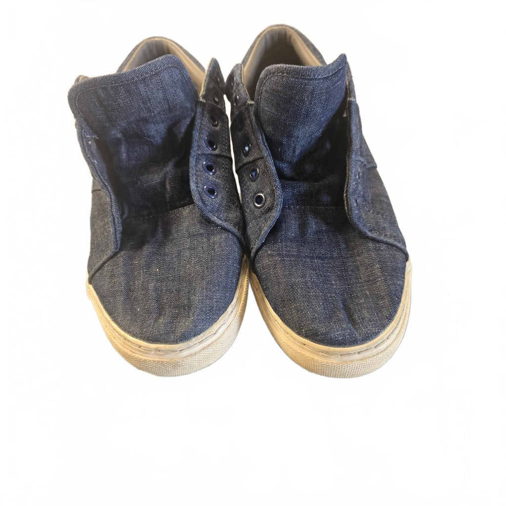 Express Size 10 Blue Canvas Denim Mens Shoes Sneakers Low Top Retro Look