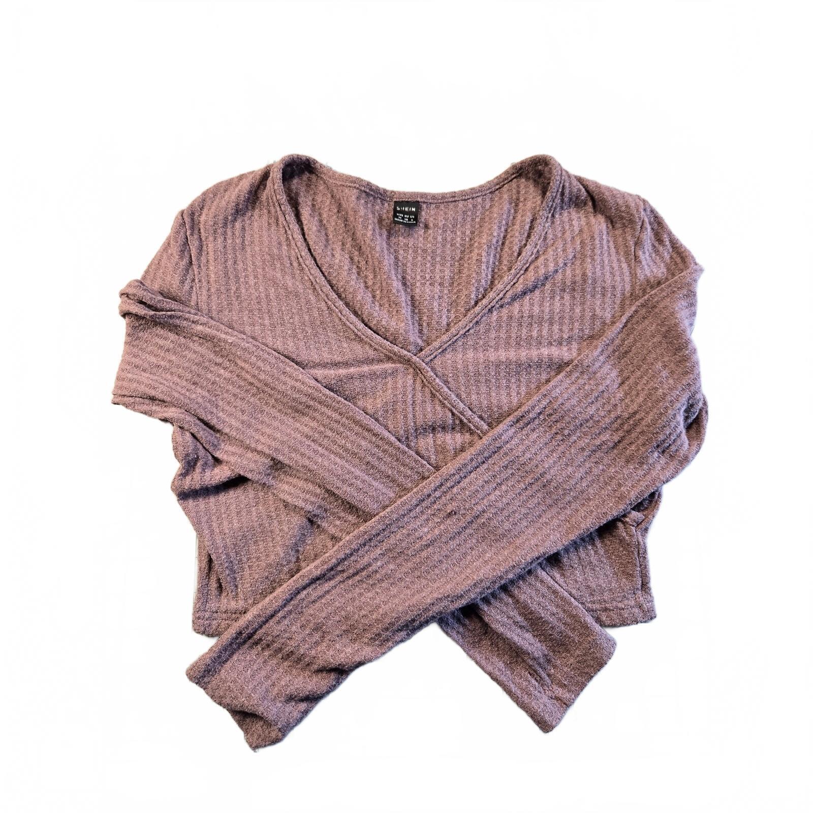 SHEIN Maroon Long Sleeve Cropped Knit Top Size M