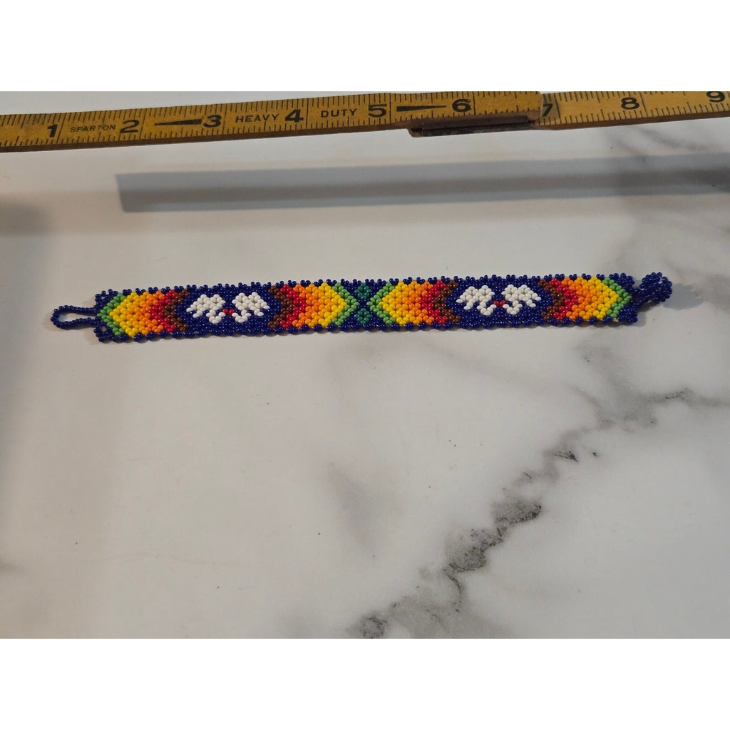 Vintage Native American Style Beaded Cuff Bracelet with Peyote Bird and Geometrx