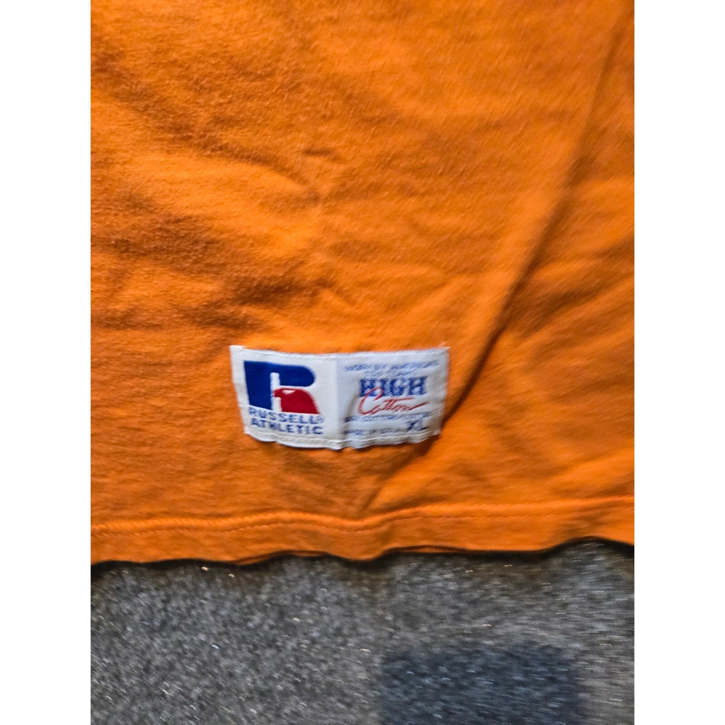 Vintage 90s Russell Athletic Orange Pocket T-Shirt XL Men's Short Sleeve