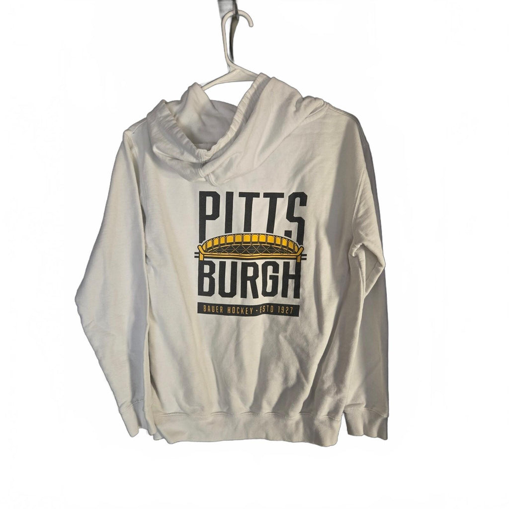 Bauer Pittsburgh Hoodie Youth Large White S24 DSG Hockey Sweatshirt Pullover