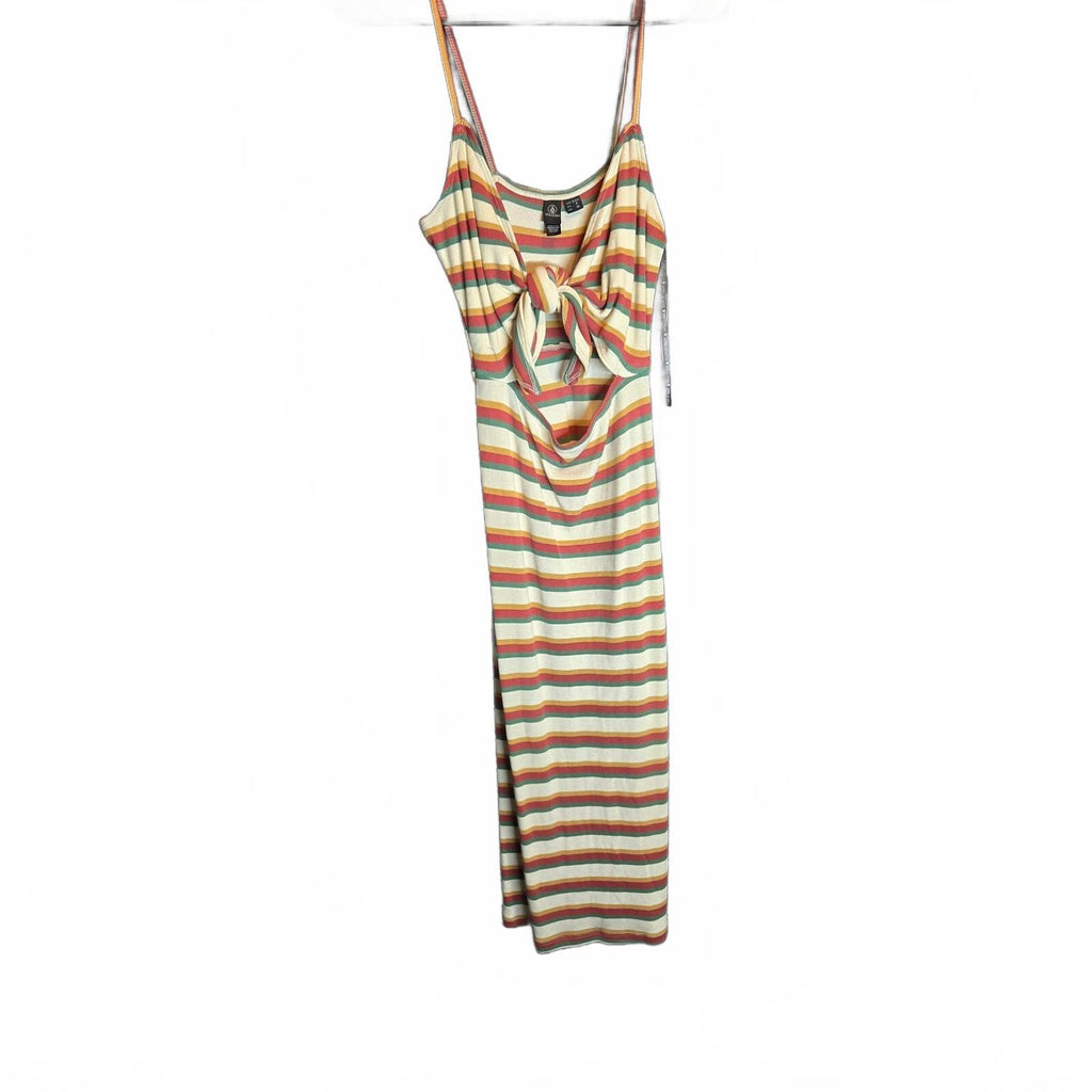 Volcom Stone Stripe Cutout Tie-Front Midi Dress Size Small Multi Color NWT