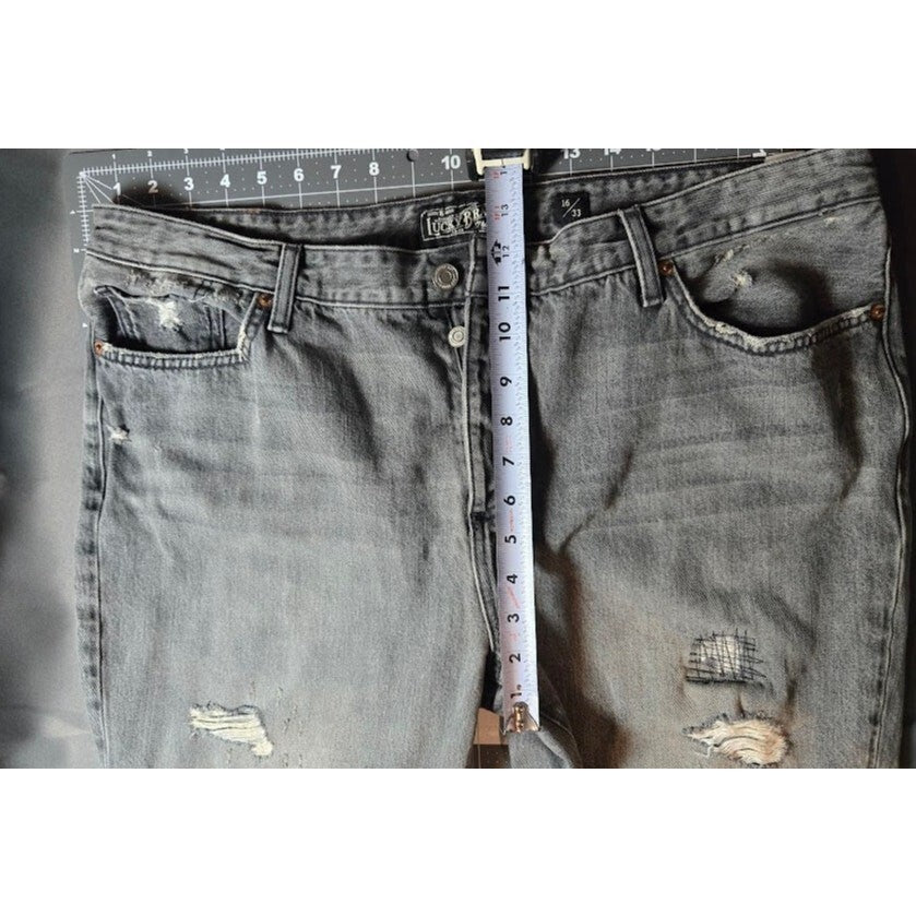 Lucky Brand Black Distressed Denim  Jeans Size 16/33 Ripped Distressed Faded