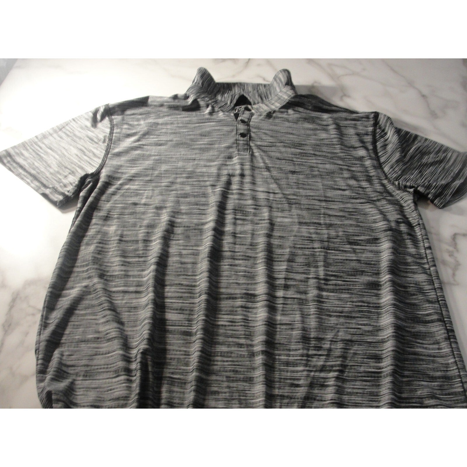 BKE Men's Gray stripped Short Sleeve Collared Button Polo Shirt Size XL Regular