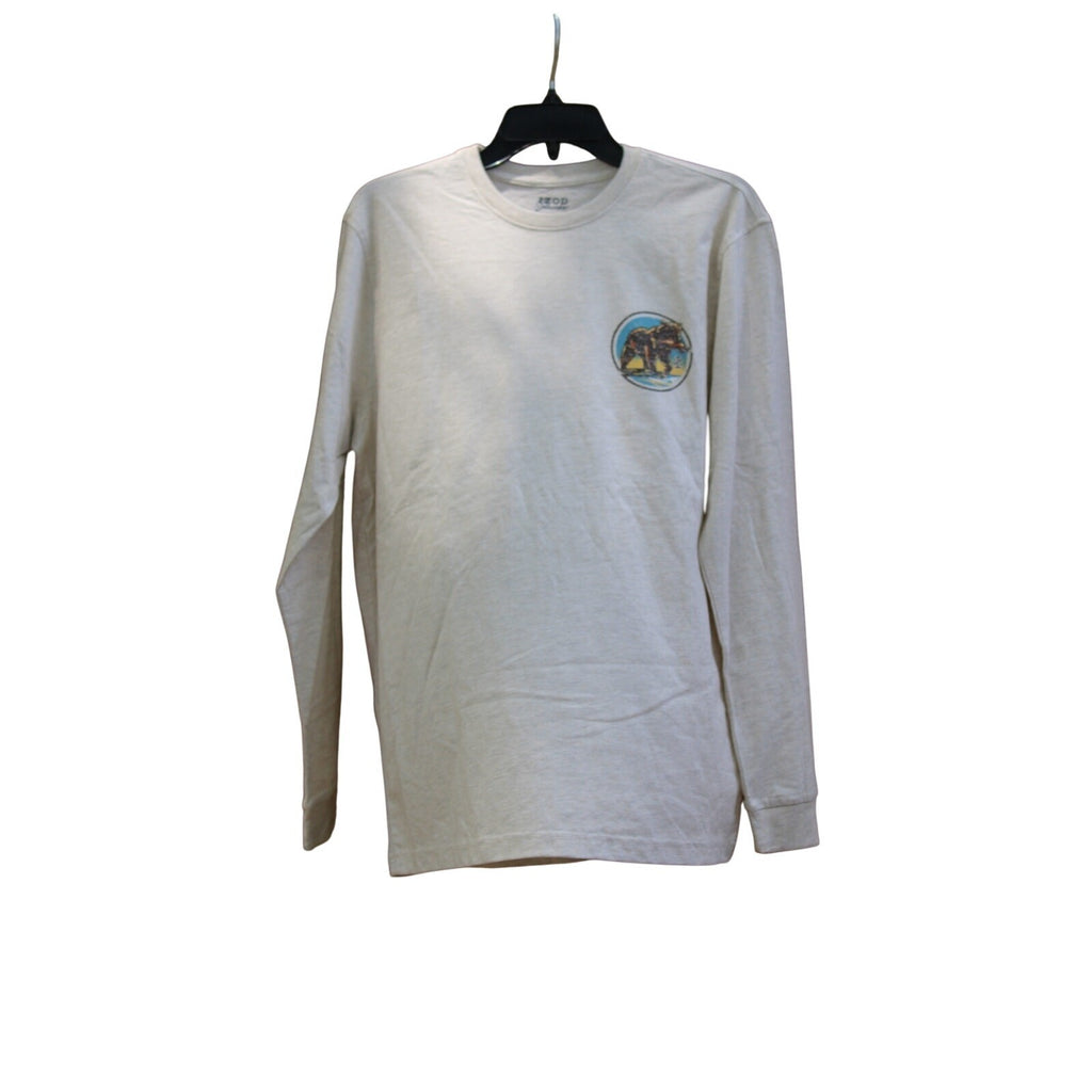IZOD Saltwater Mens Long Sleeve Graphic T-Shirt Bear Crest White Oatmeal M