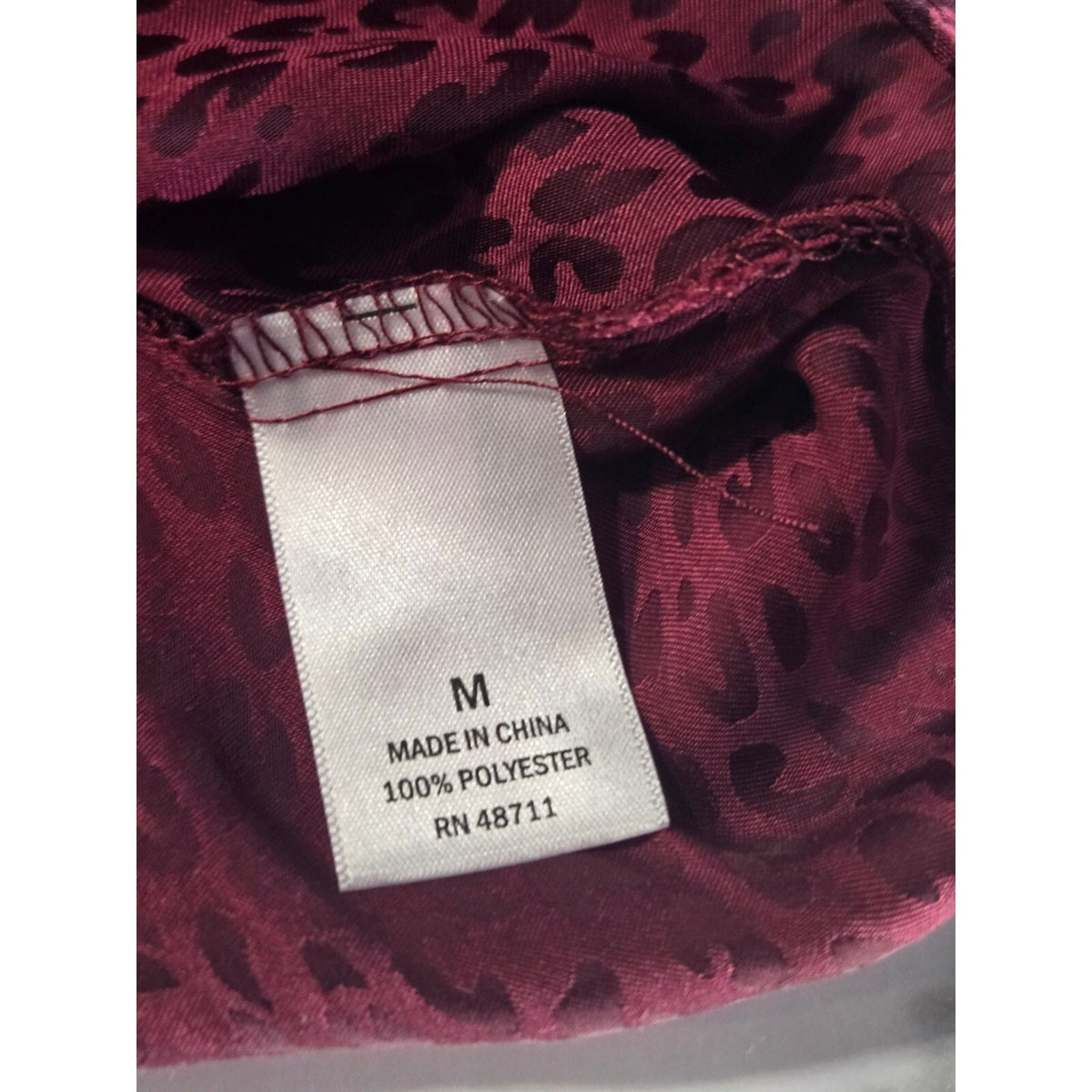 Ophelia Roe Medium Burgundy Babydoll Blouse with Leopard Print