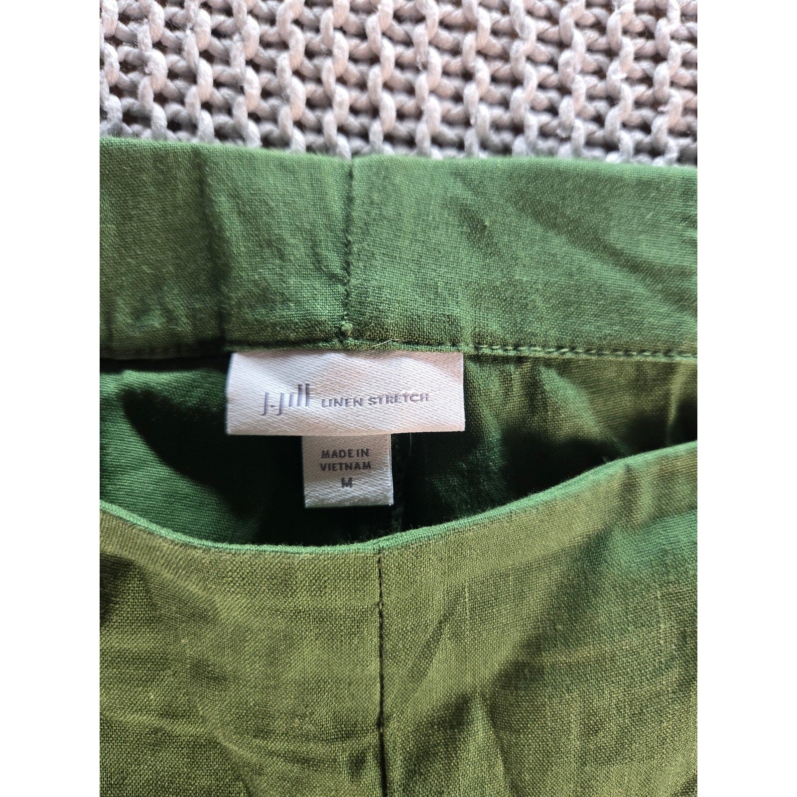 J. Jill Women's Green Linen Stretch Pants, Size Medium, Comfortable Elastic Wais